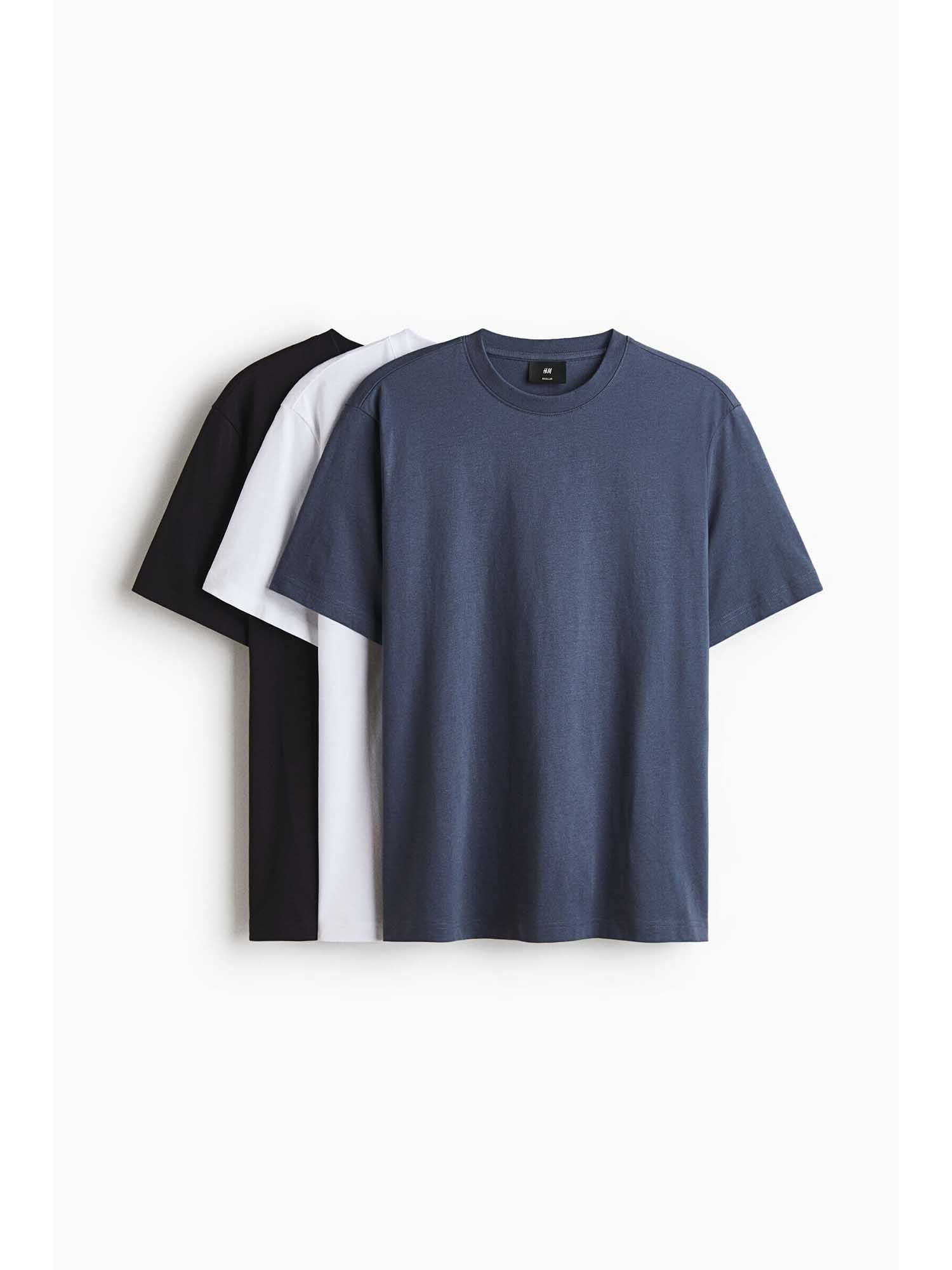 H&M Men Blue 3-Pack Regular Fit T-Shirts
