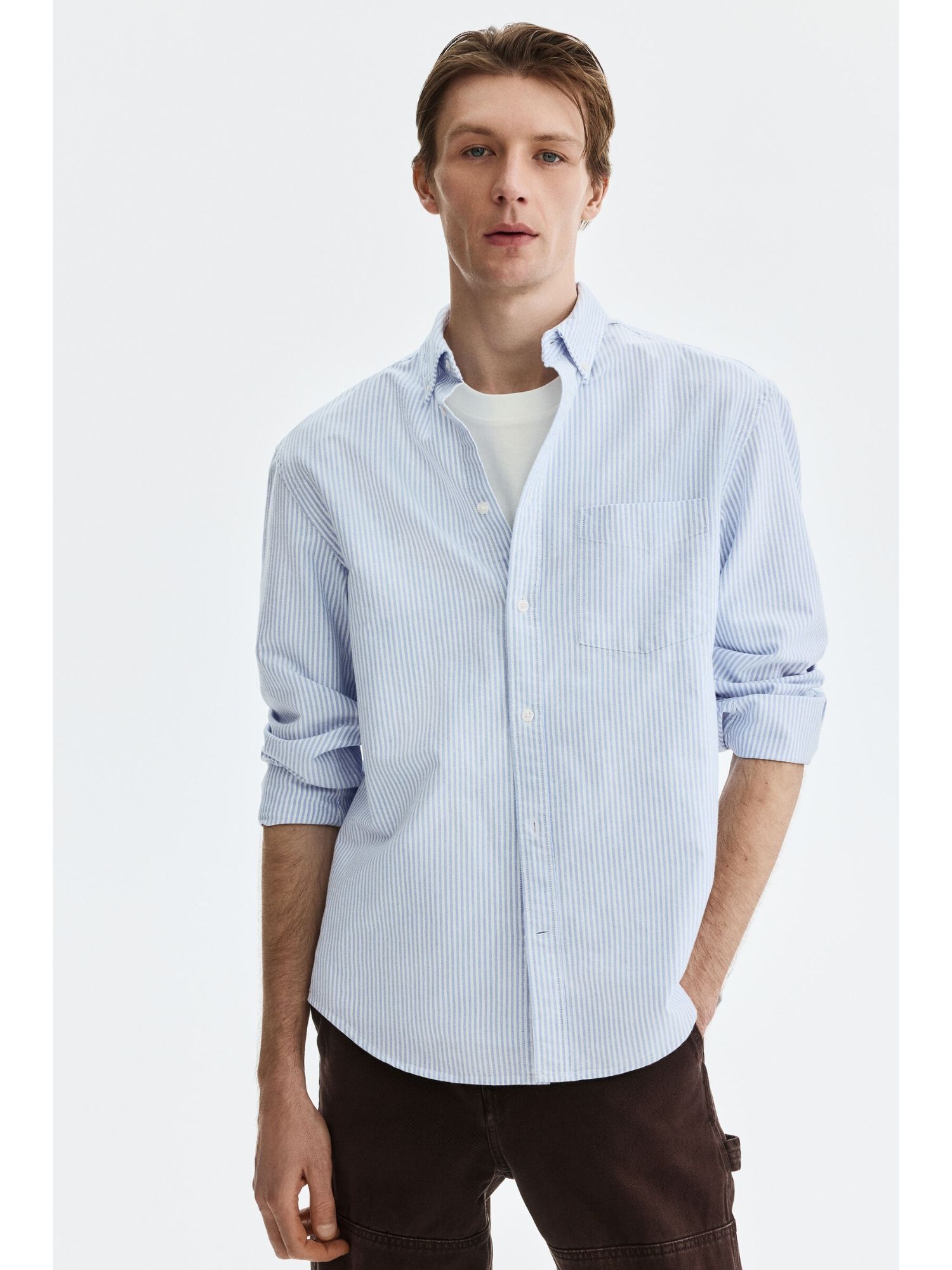 H&M Men Blue Regular Fit Oxford Shirt