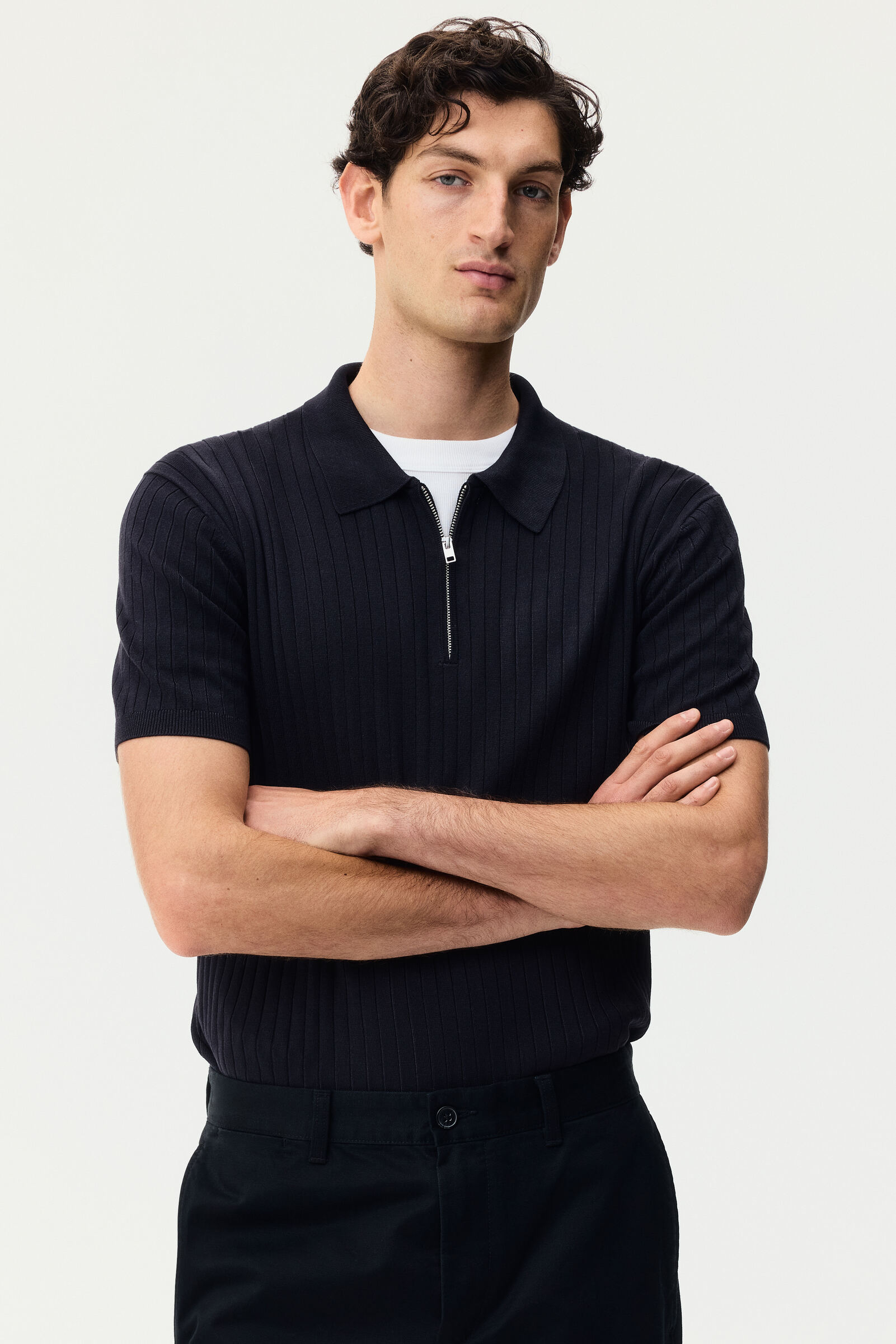 H&M Men Blue Slim Fit Polo Shirt