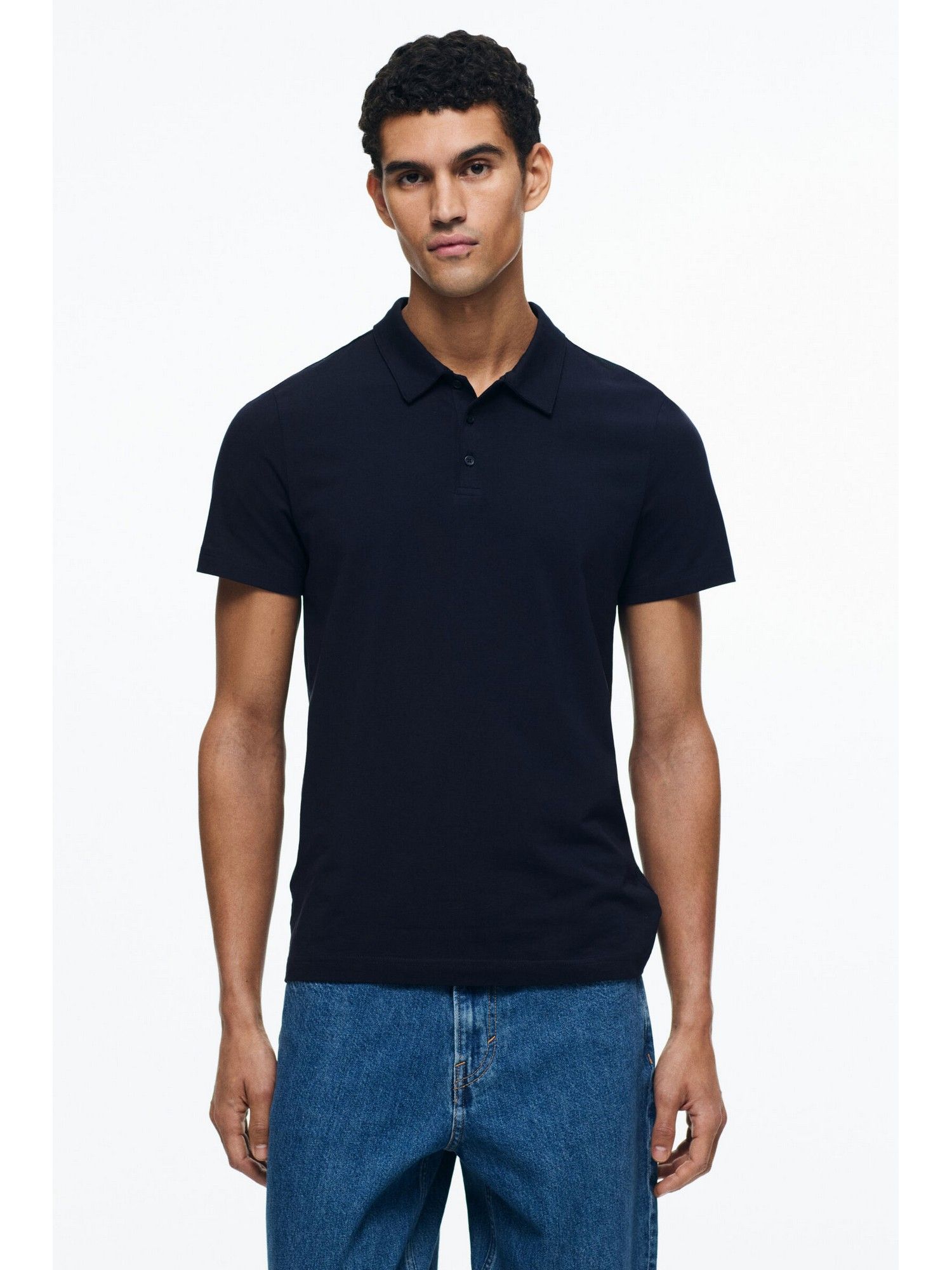 H&M Men Blue Slim Fit Polo T-Shirt