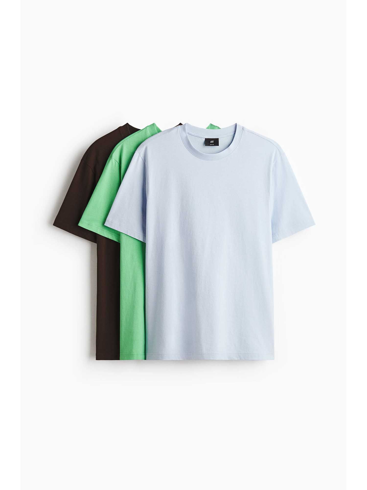 H&M Men Brown 3-Pack Regular Fit T-Shirts