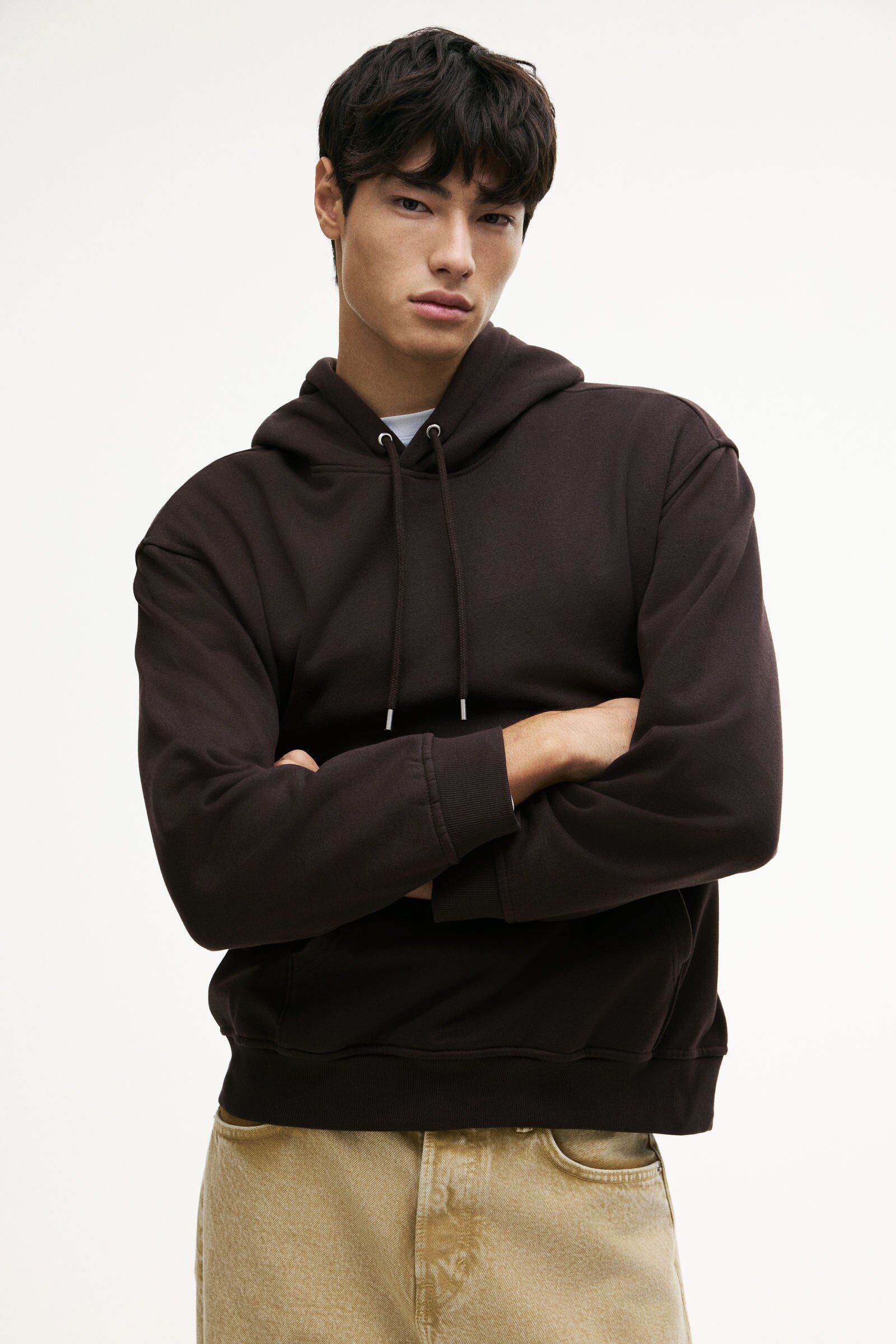 H&M Men Brown Loose Fit Hoodie