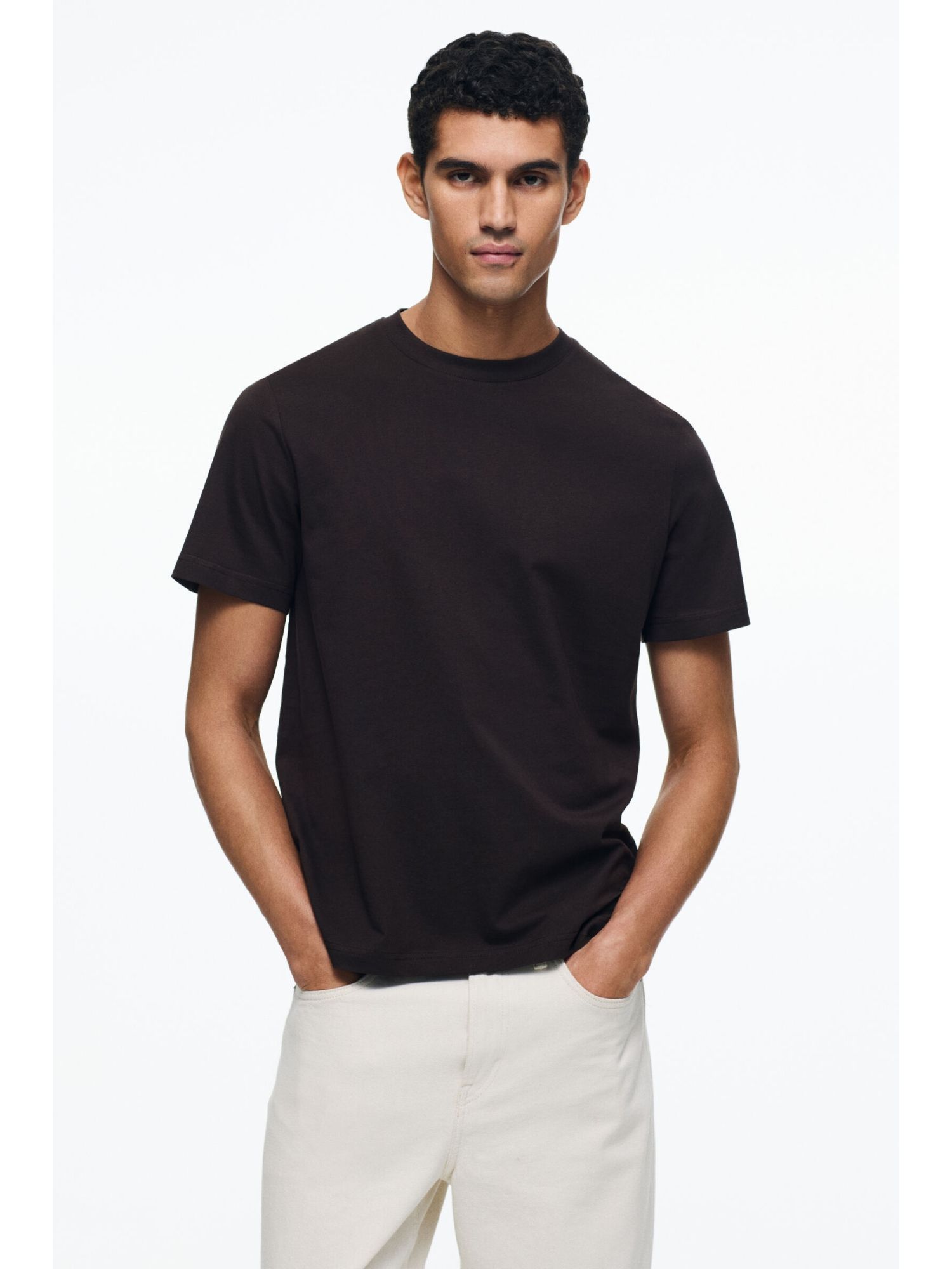 H&M Men Brown Regular Fit T-Shirt