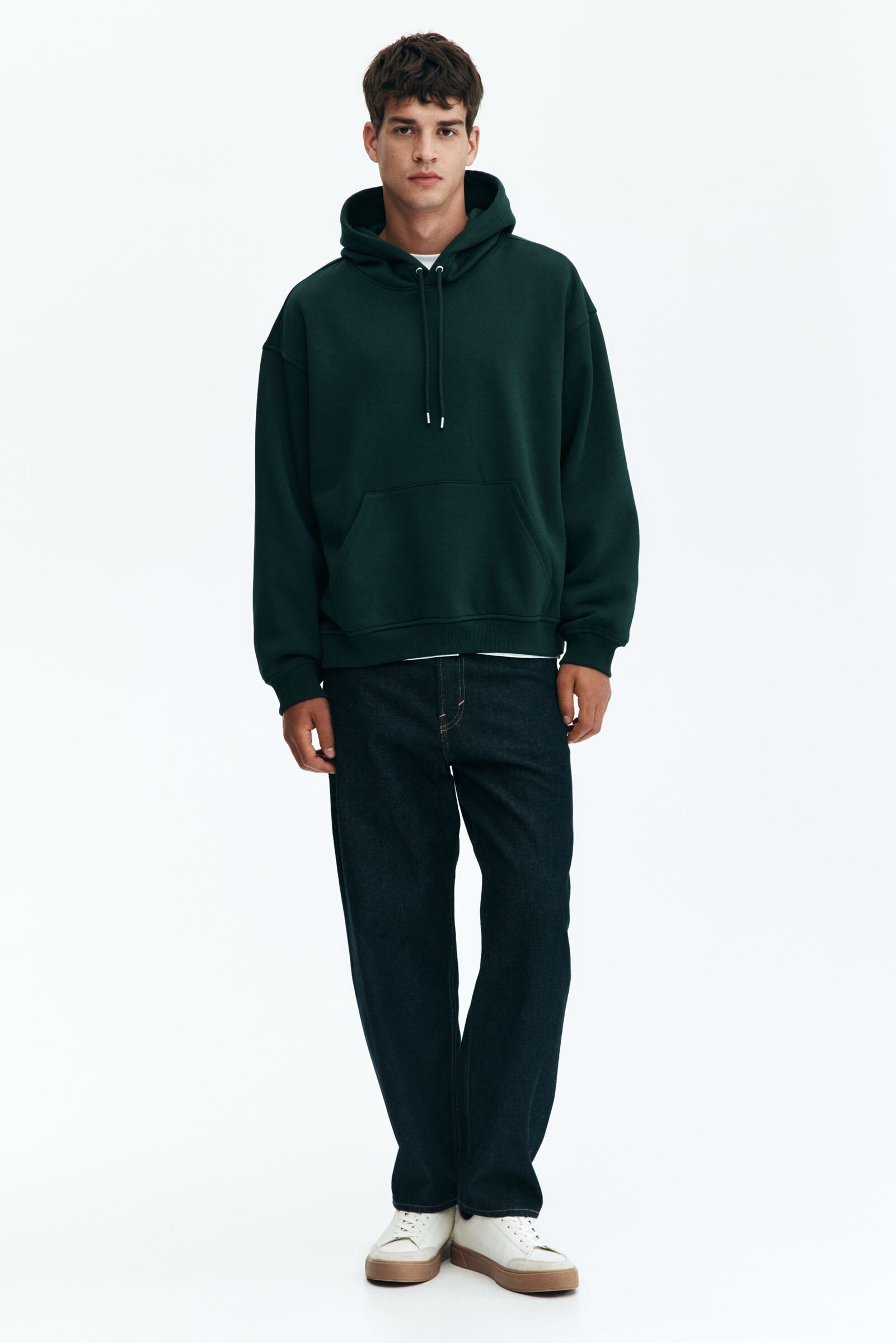 H&M Men Green Loose Fit Hoodie