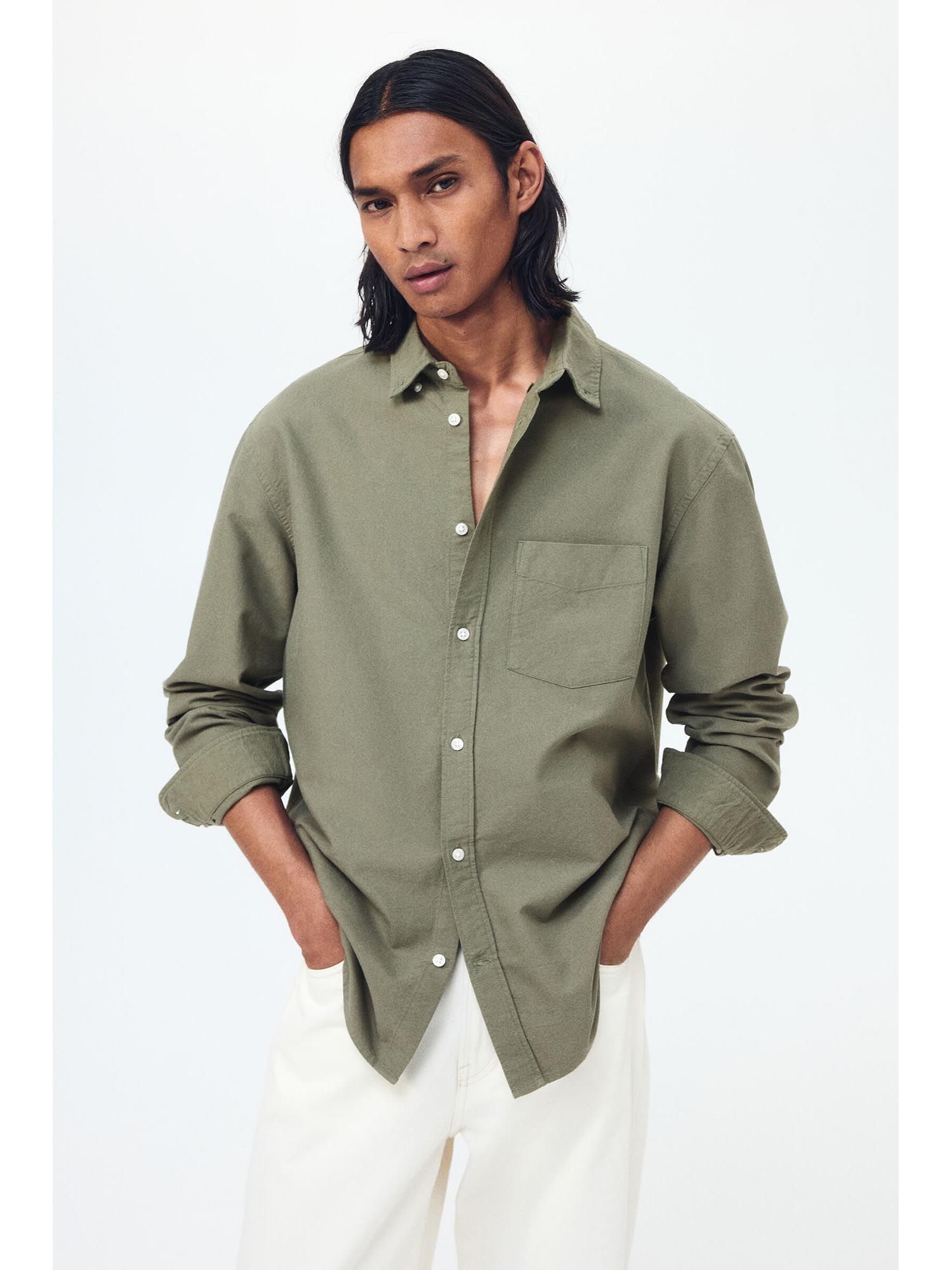 H&M Men Green Regular Fit Oxford Shirt