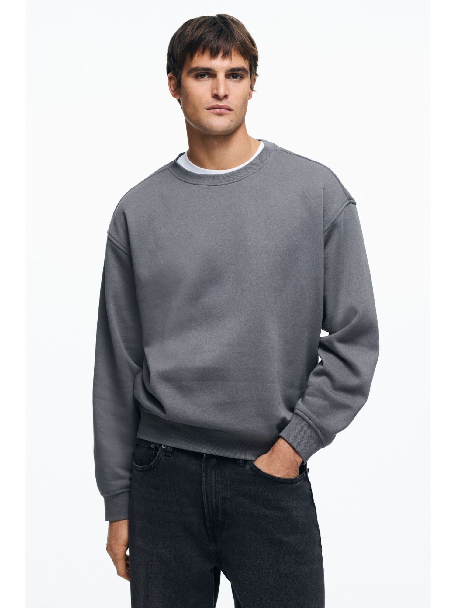 H&M Men Grey Loose Fit Sweatshirt