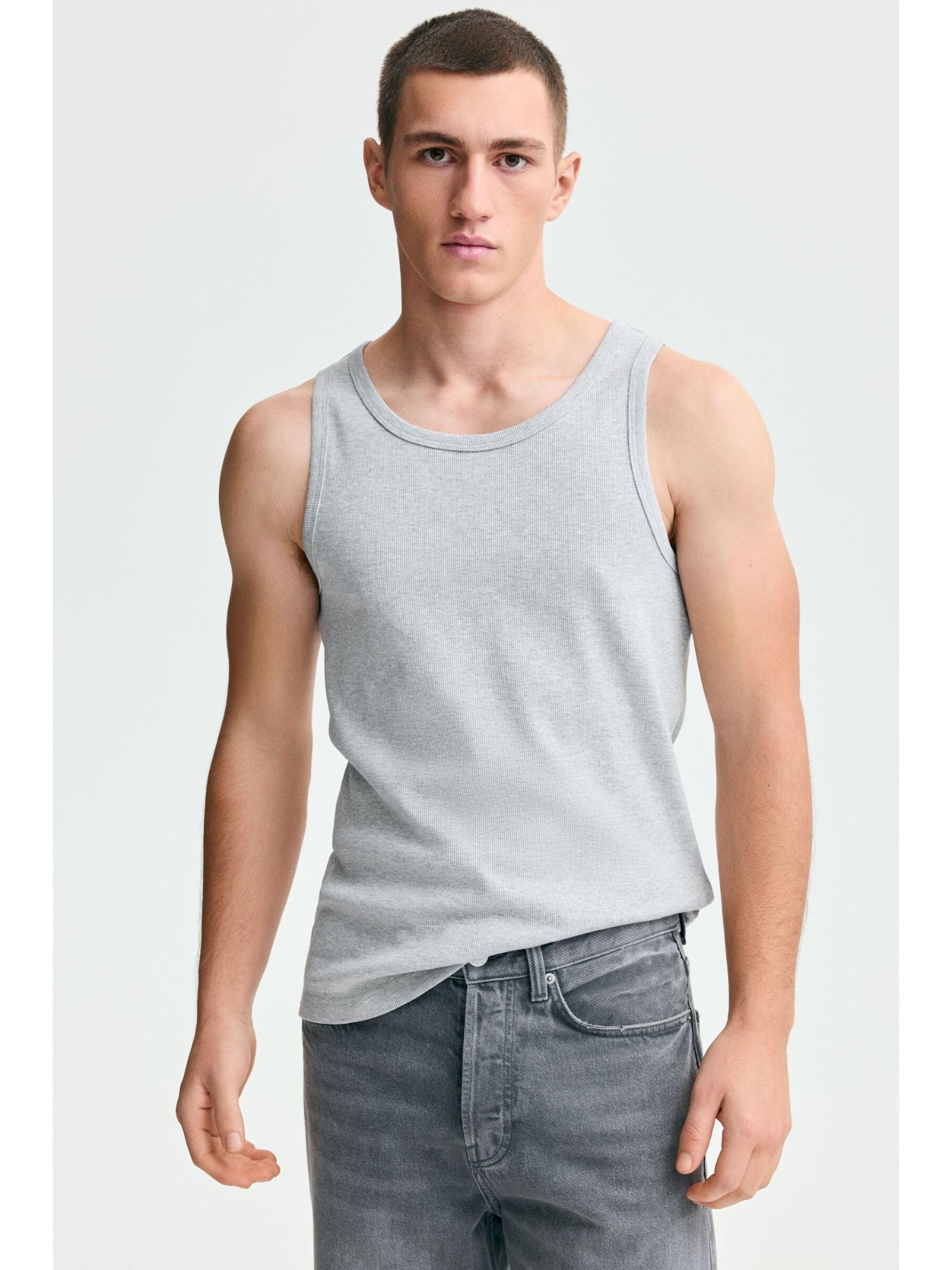 H&M Men Grey Slim Fit Ribbed Vest Top