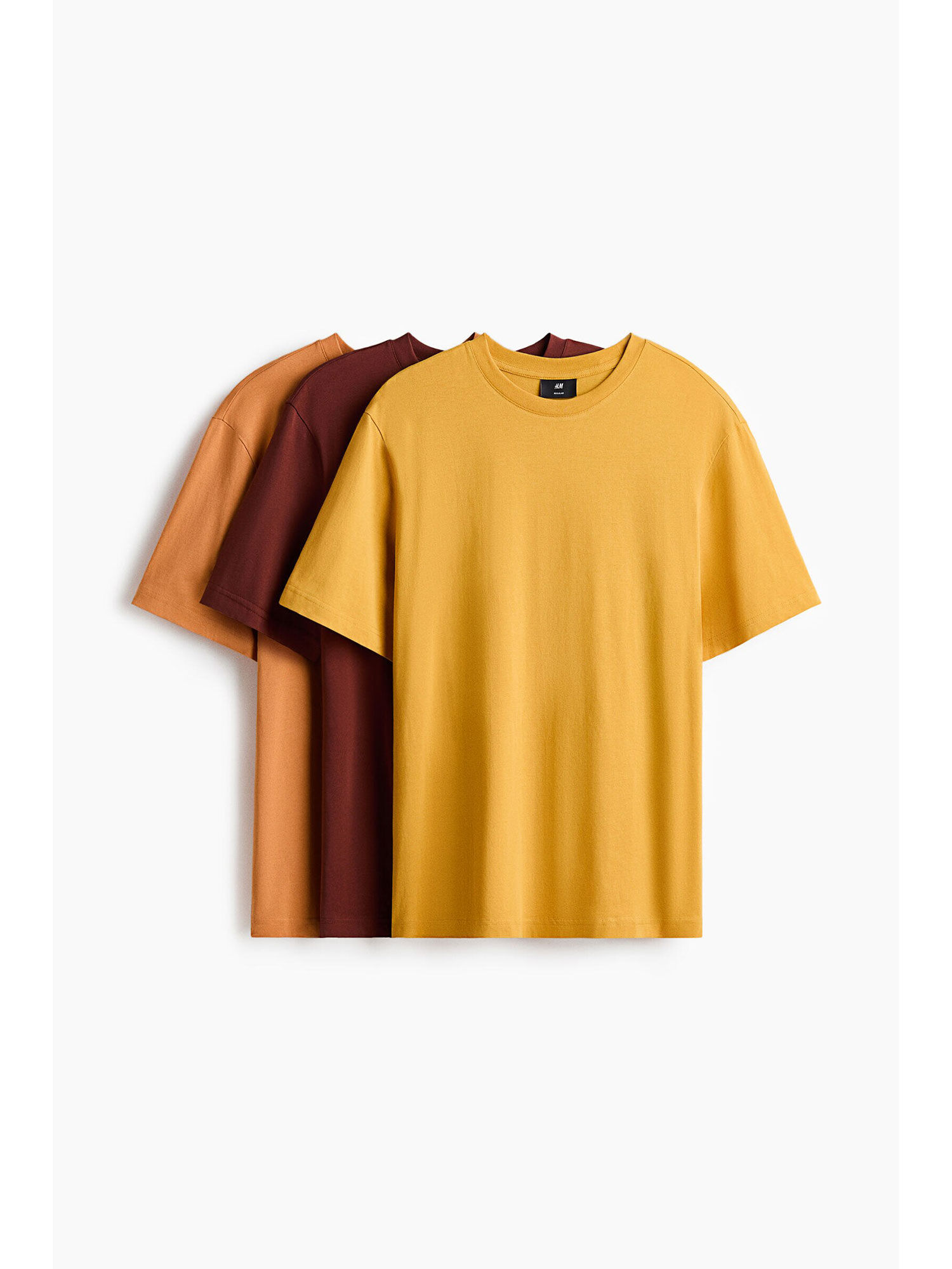 H&M Men Orange 3-Pack Regular Fit T-Shirts