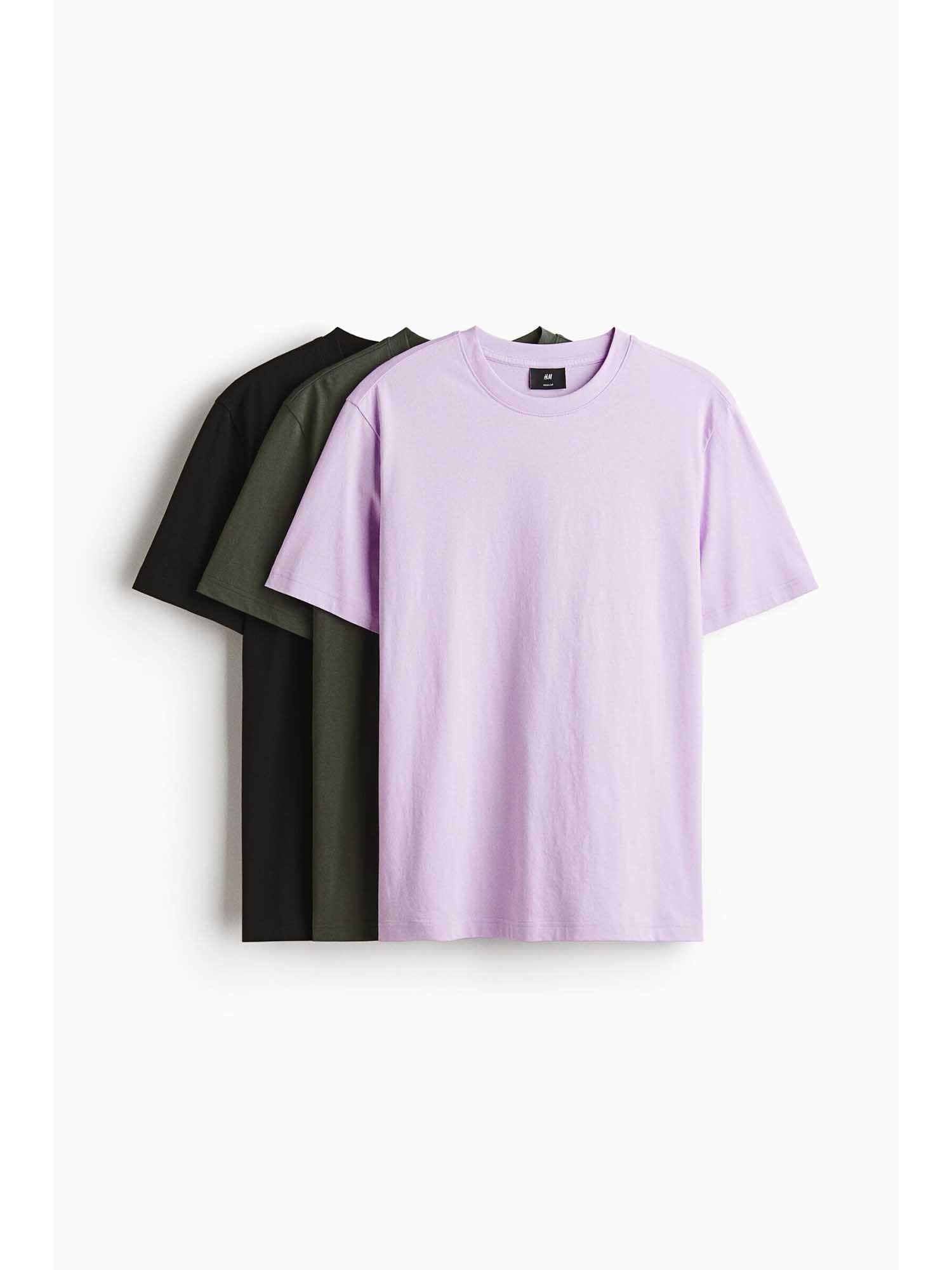 H&M Men Purple 3-Pack Regular Fit T-Shirts