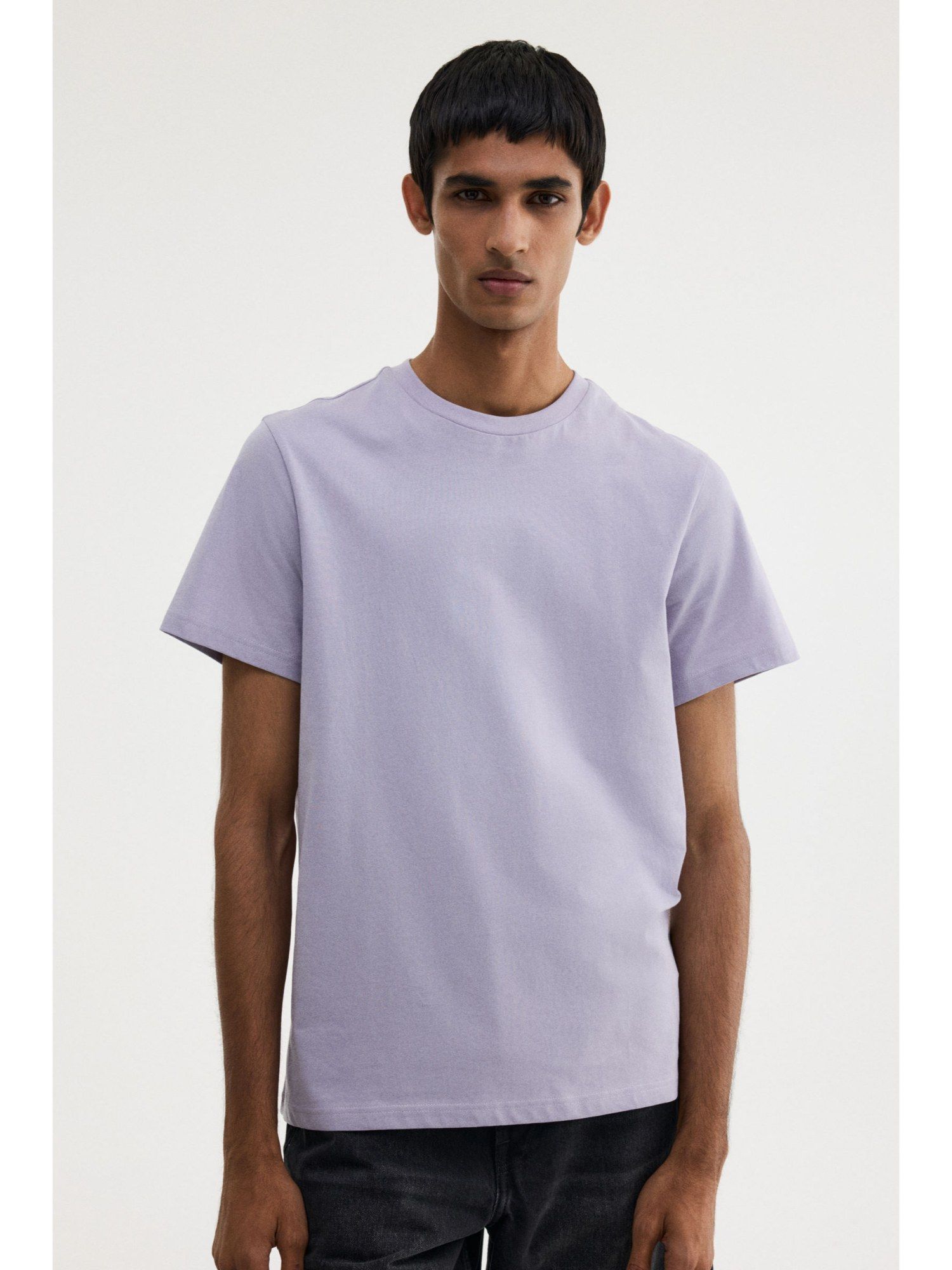H&M Men Purple Regular Fit Round-Neck T-Shirt