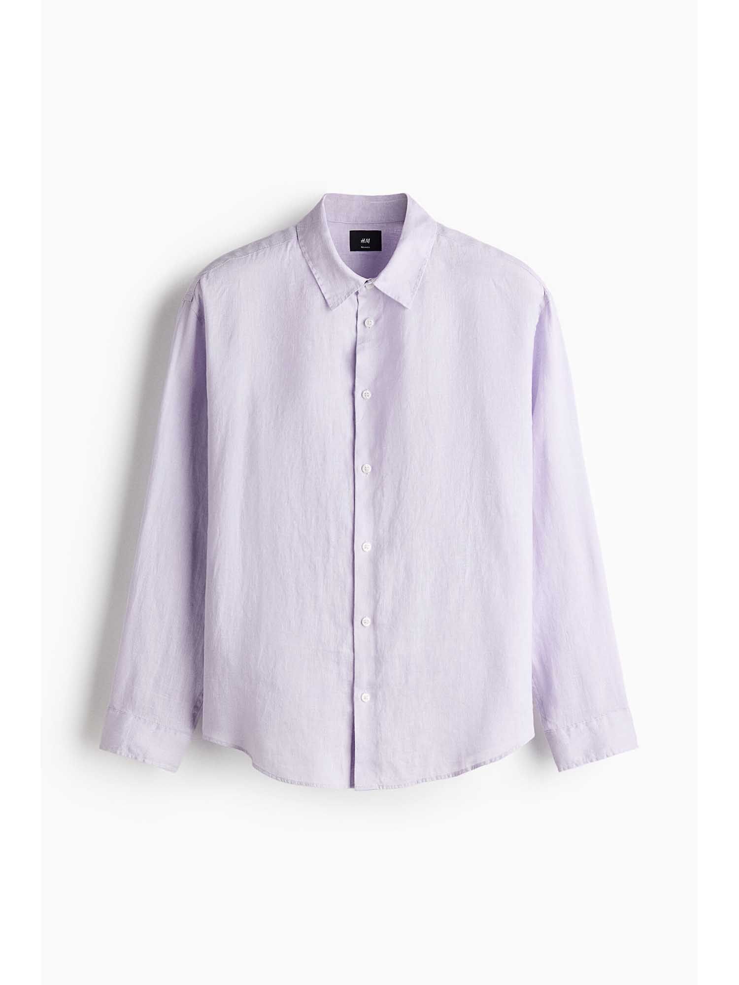 H&M Men Purple Relaxed Fit Linen Shirt