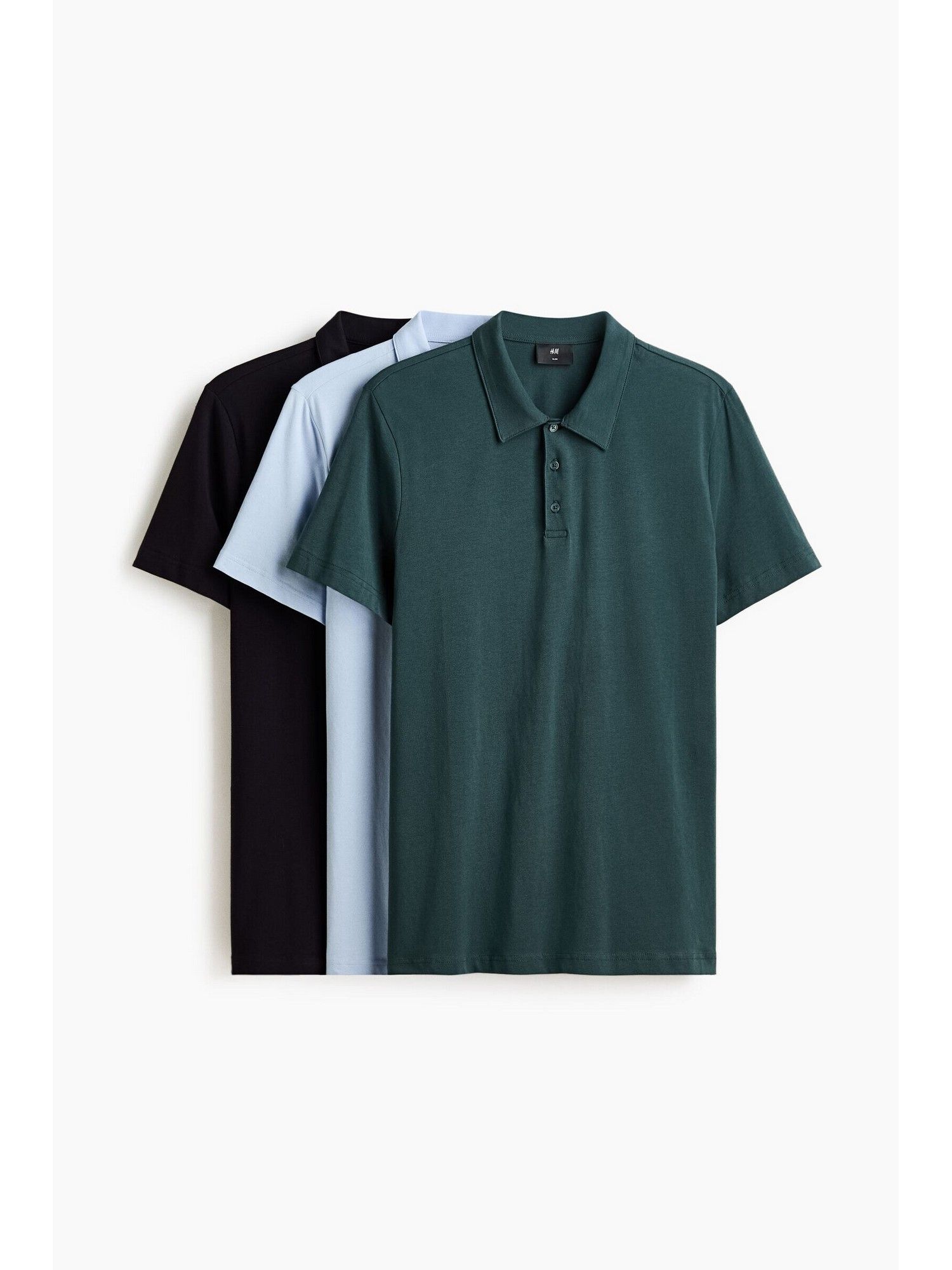 H&M Men Turquoise 3-pack Slim Fit Polo T-shirt