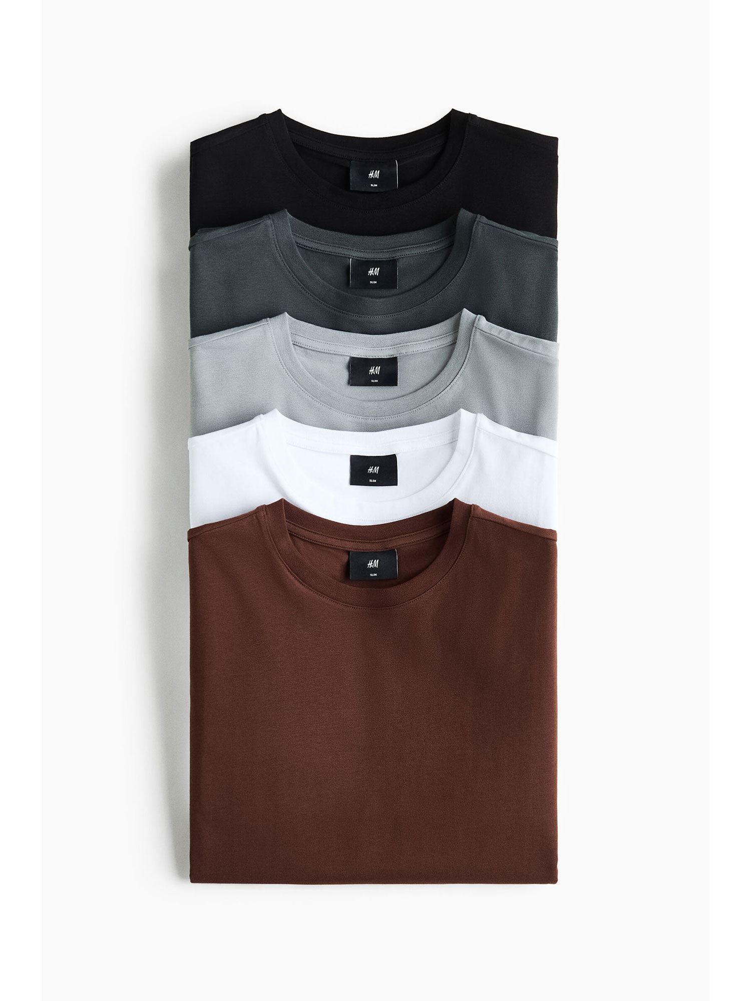 H&M Men White 5-Pack Slim Fit T-Shirts