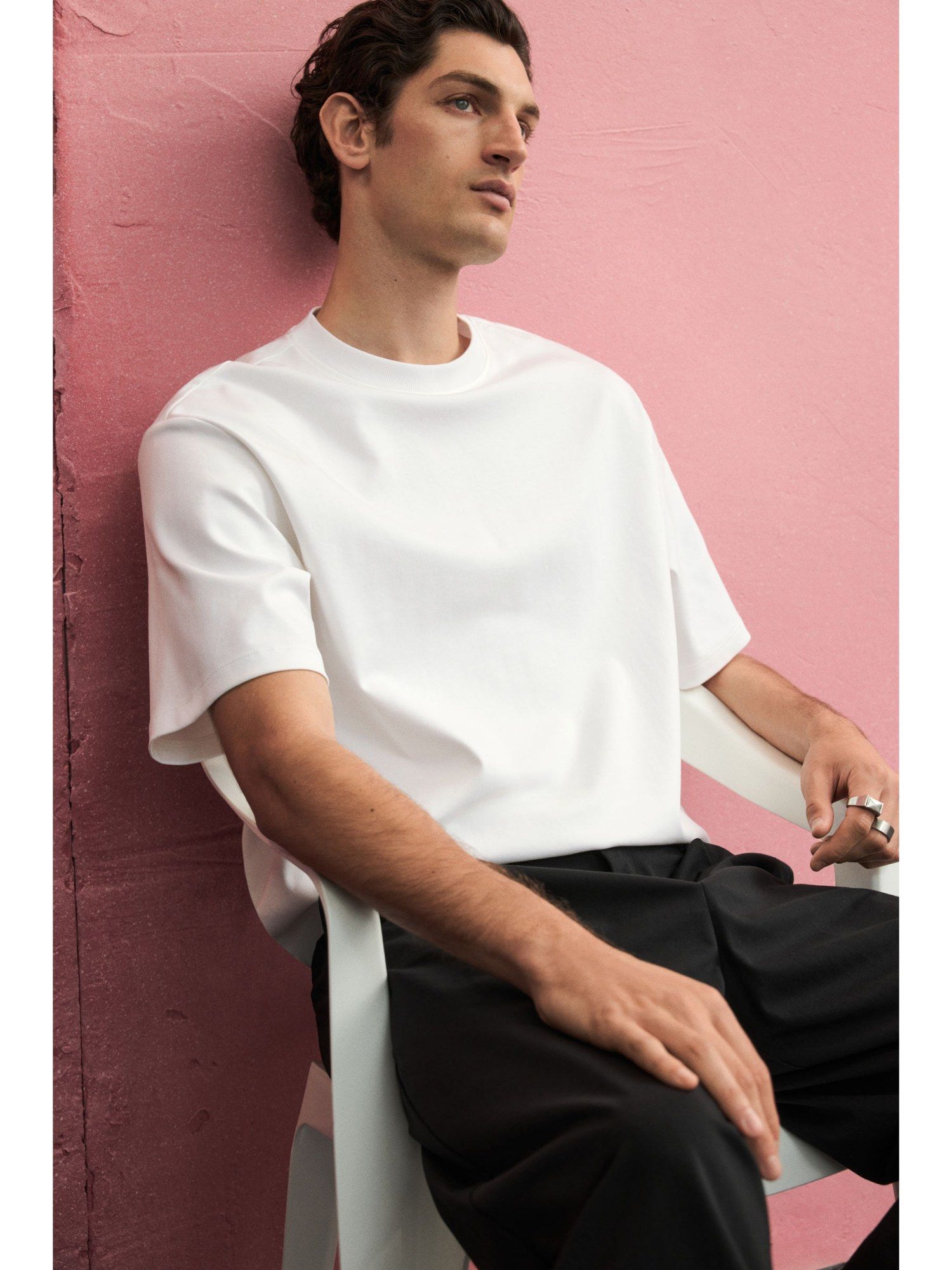 H&M Men White Loose Fit Boxy-Style T-Shirt