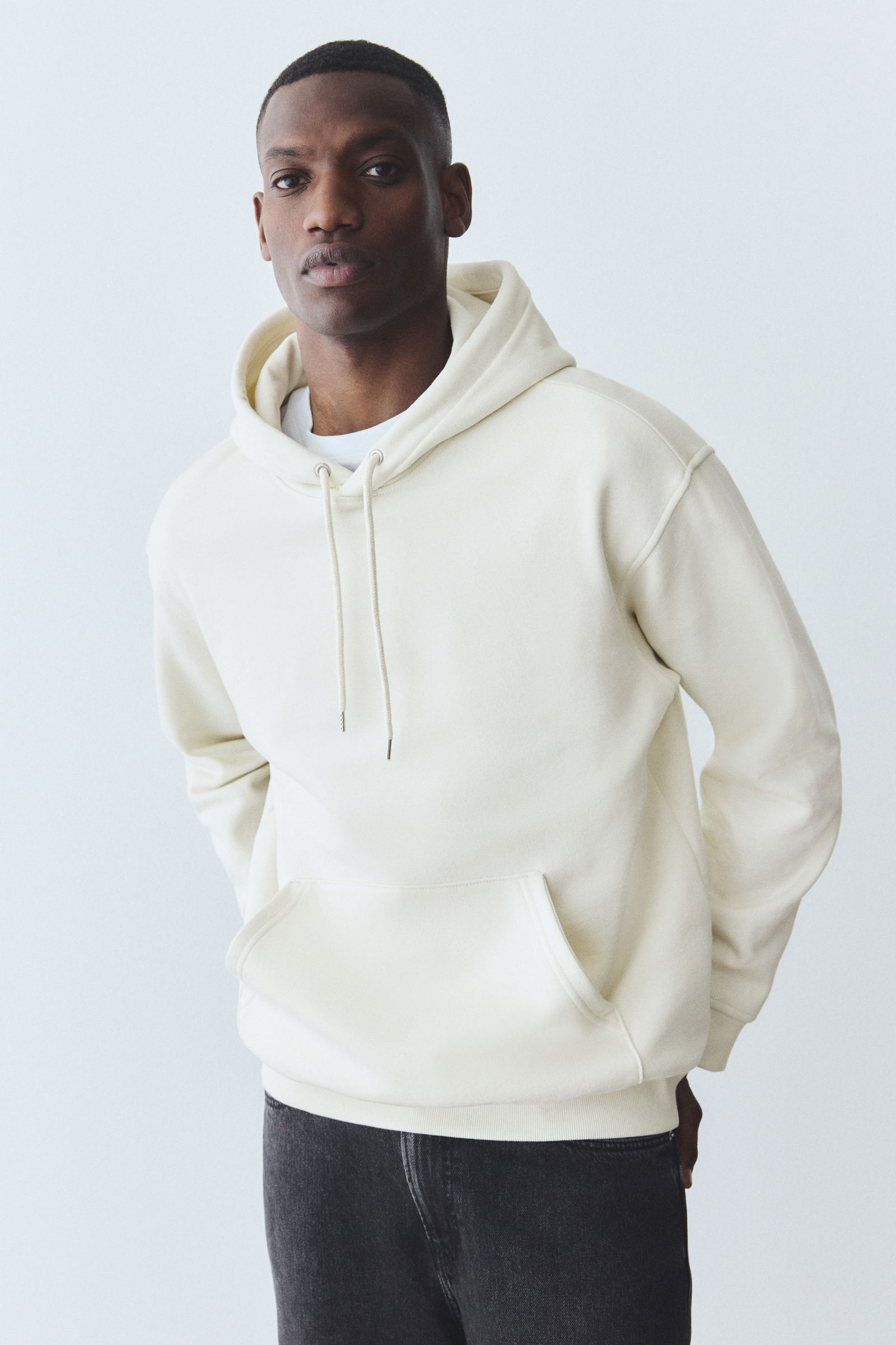 H&M Men White Loose Fit Hoodie