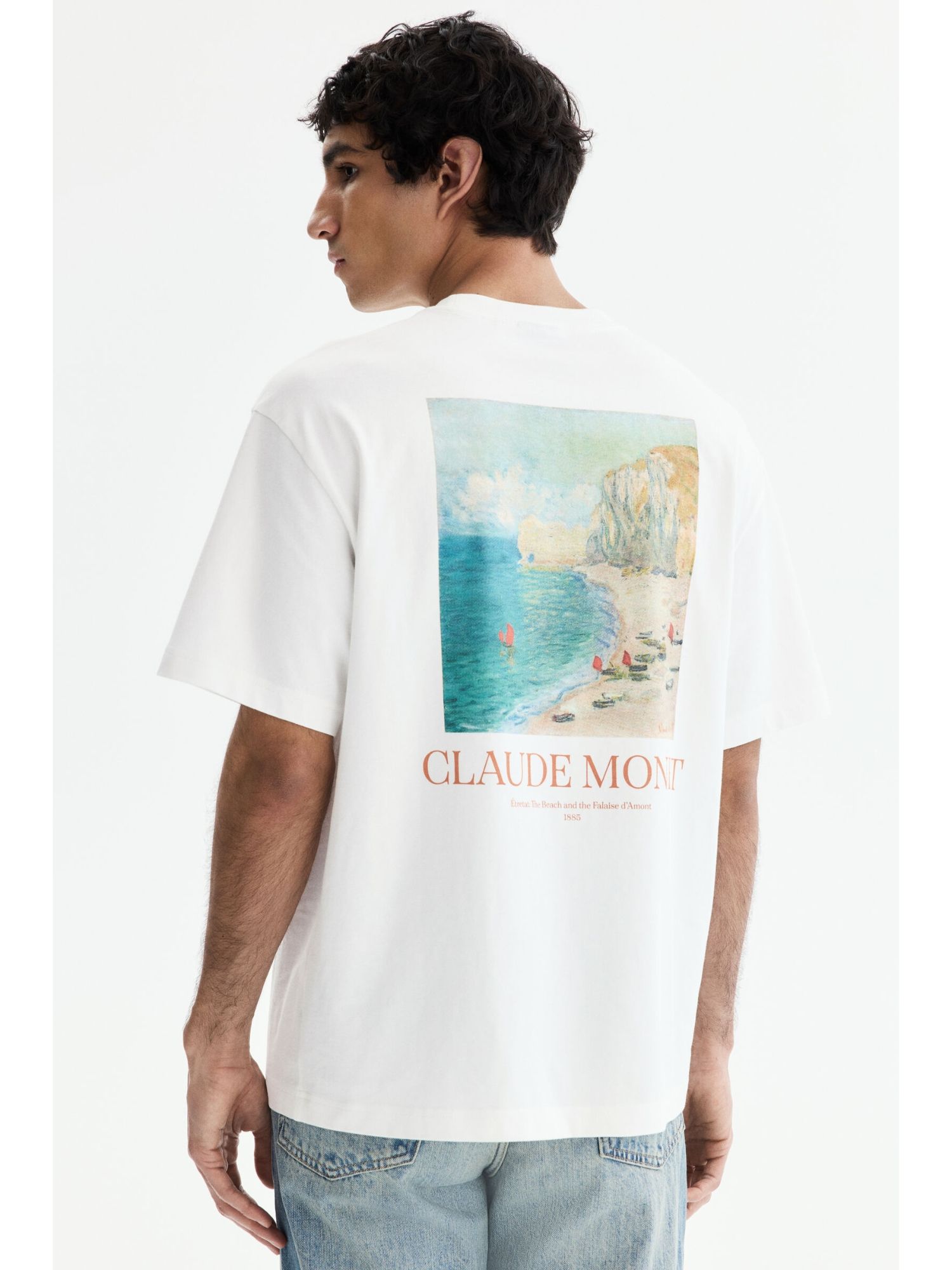 H&M Men White Loose Fit T-Shirt