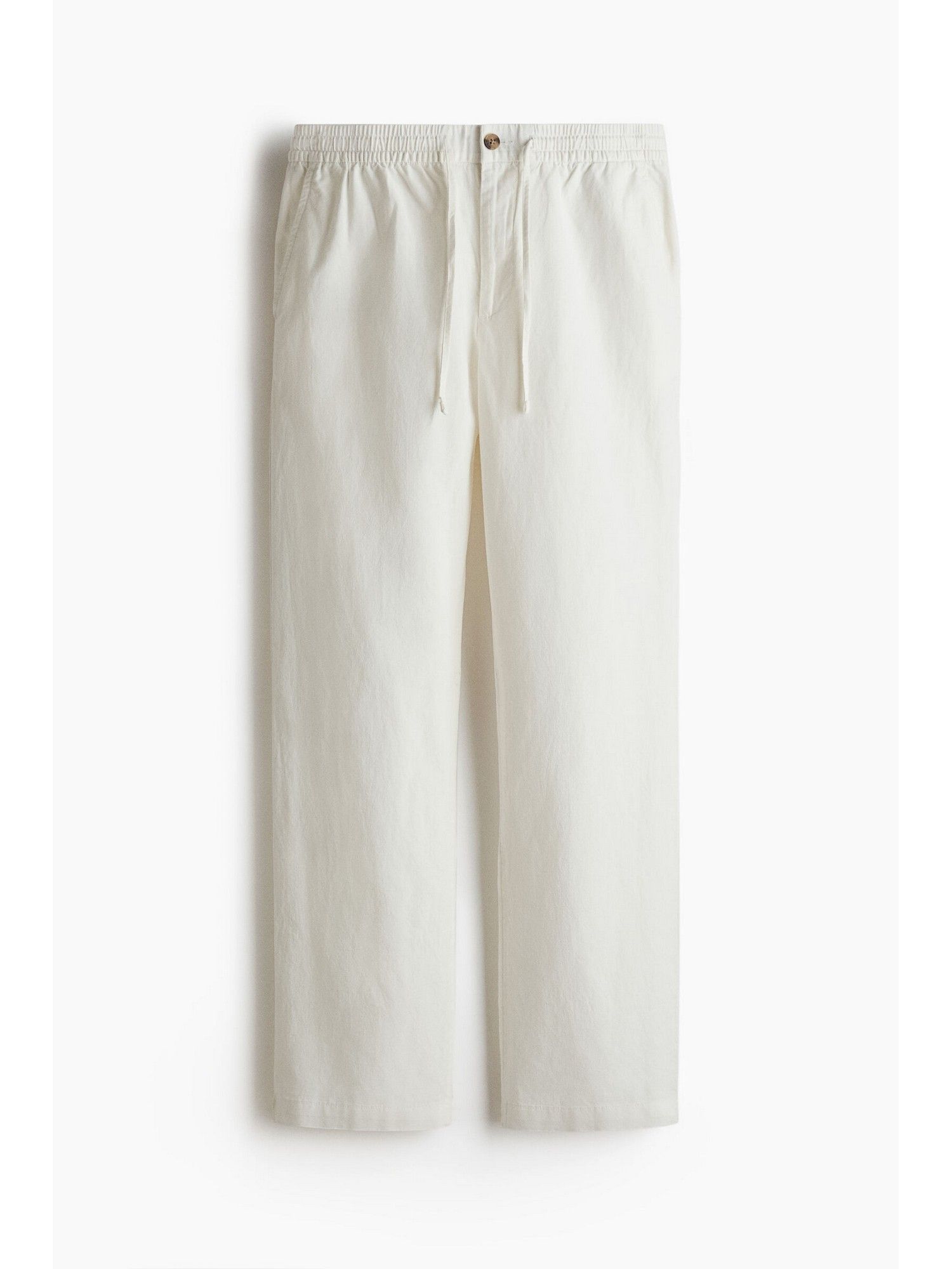 H&M Men White Regular Fit Linen-Blend Trousers