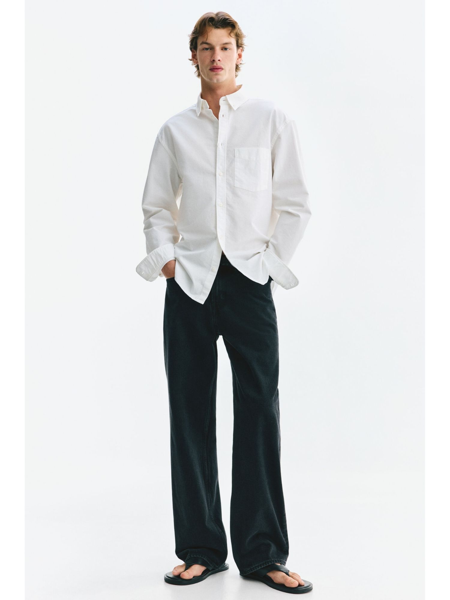 H&M Men White Regular Fit Oxford Shirt