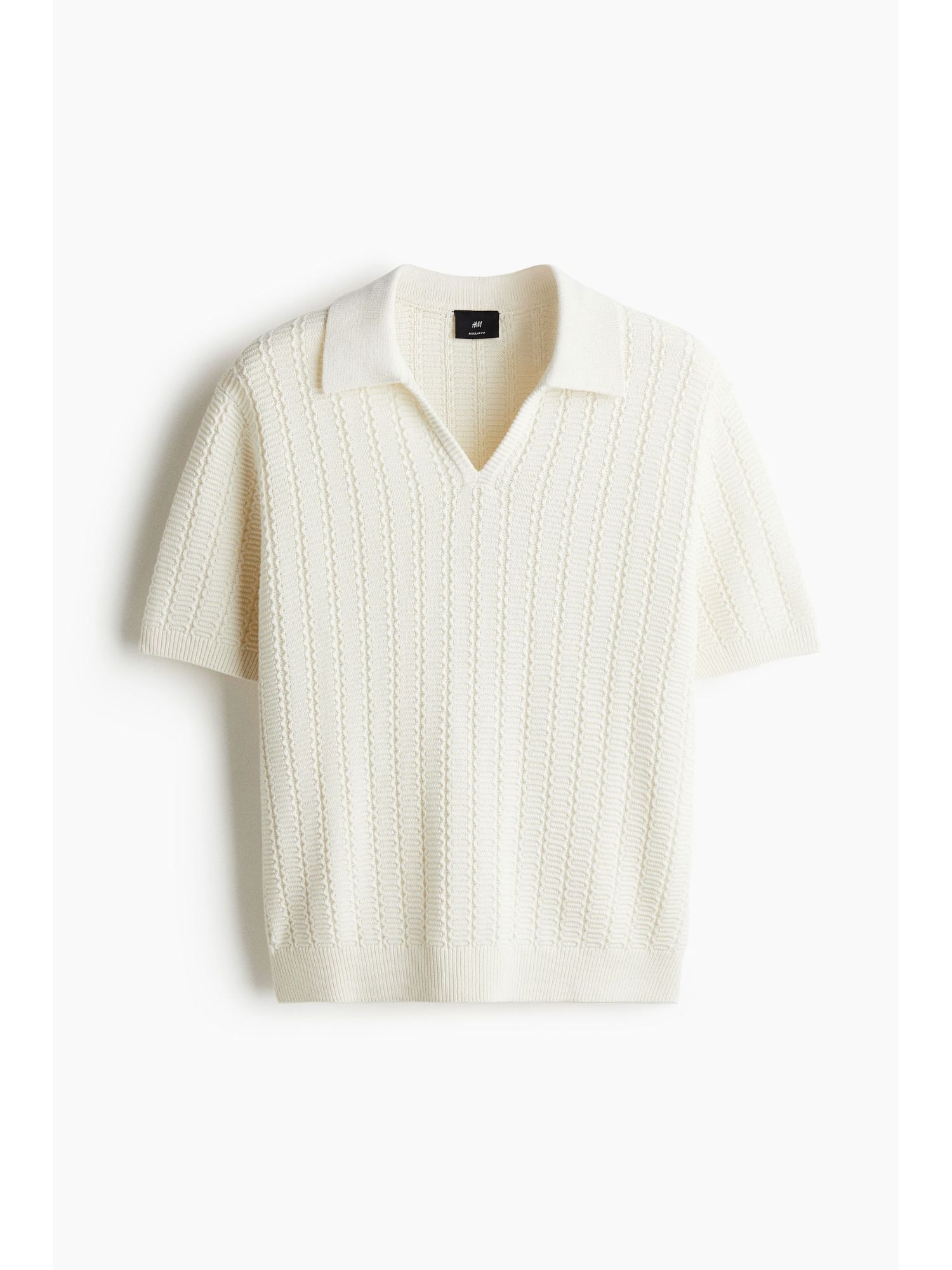 H&M Men White Regular Fit Textu-Knit Polo Shirt