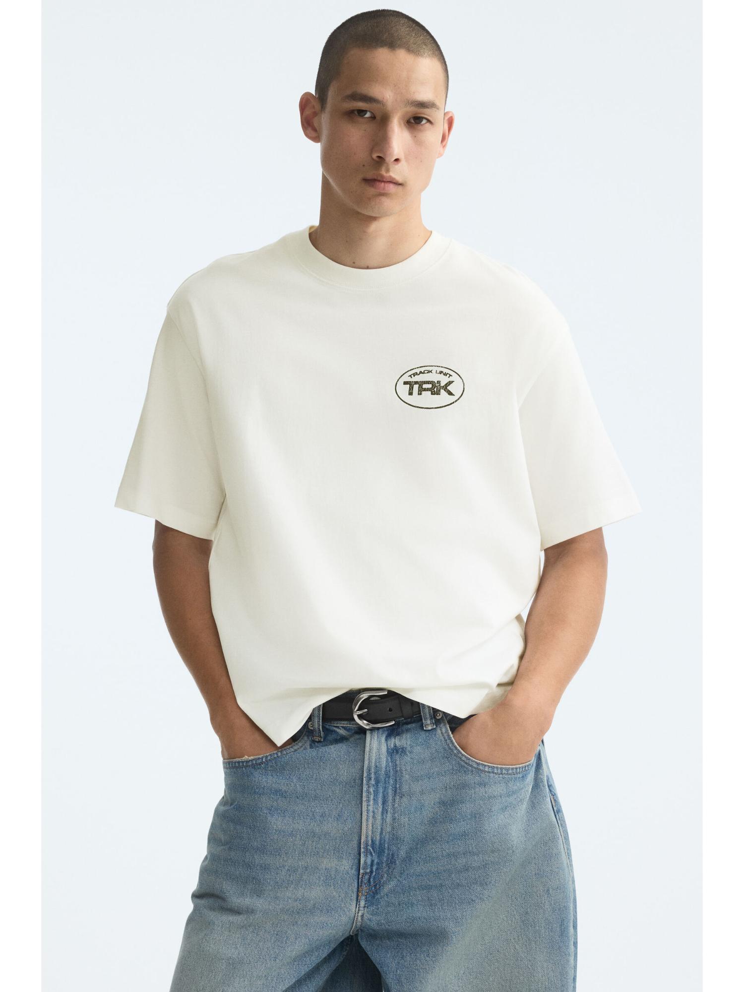 H&M Men White Relaxed Fit Printed T-Shirt