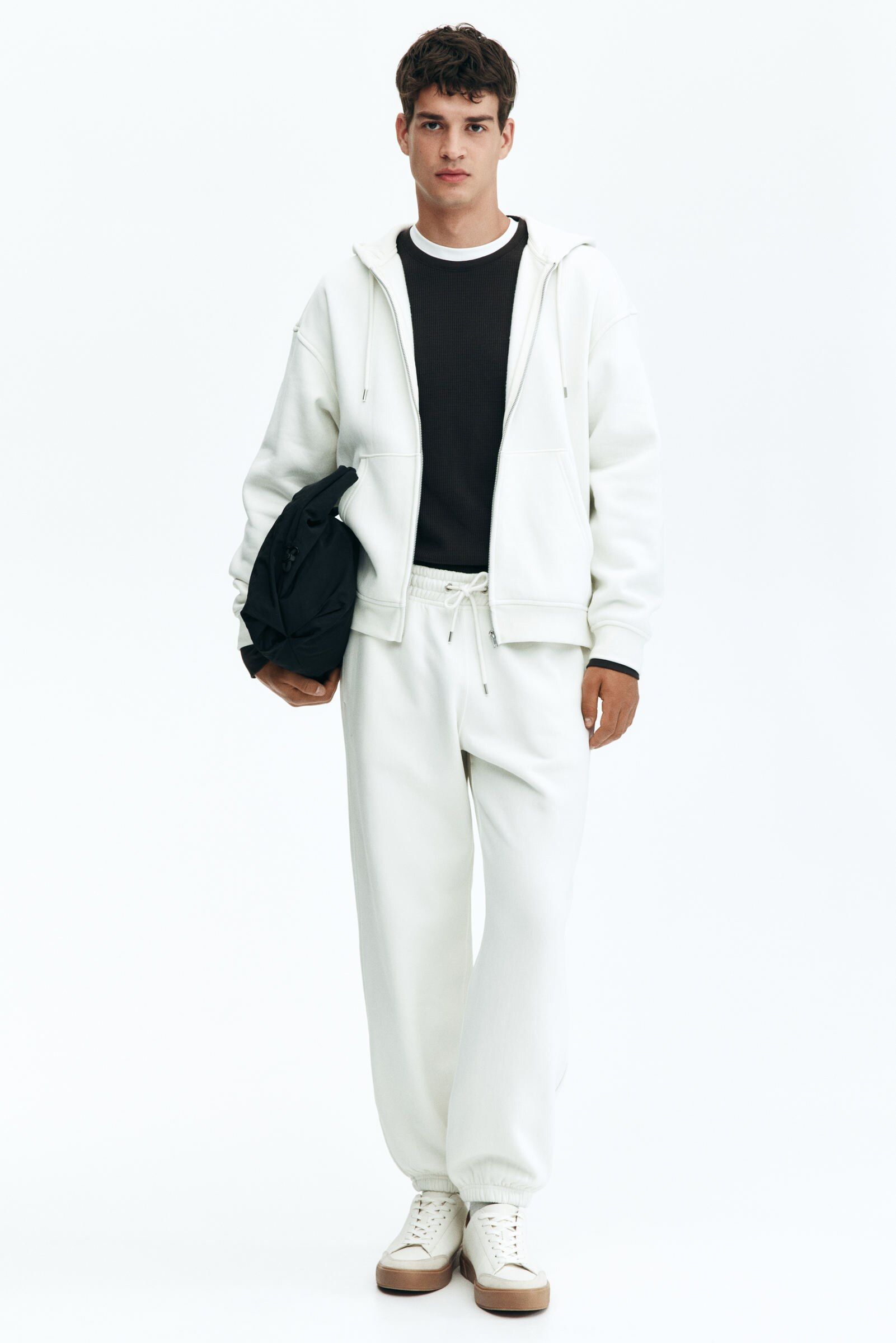 H&M Men White Relaxed Fit Sweatpants