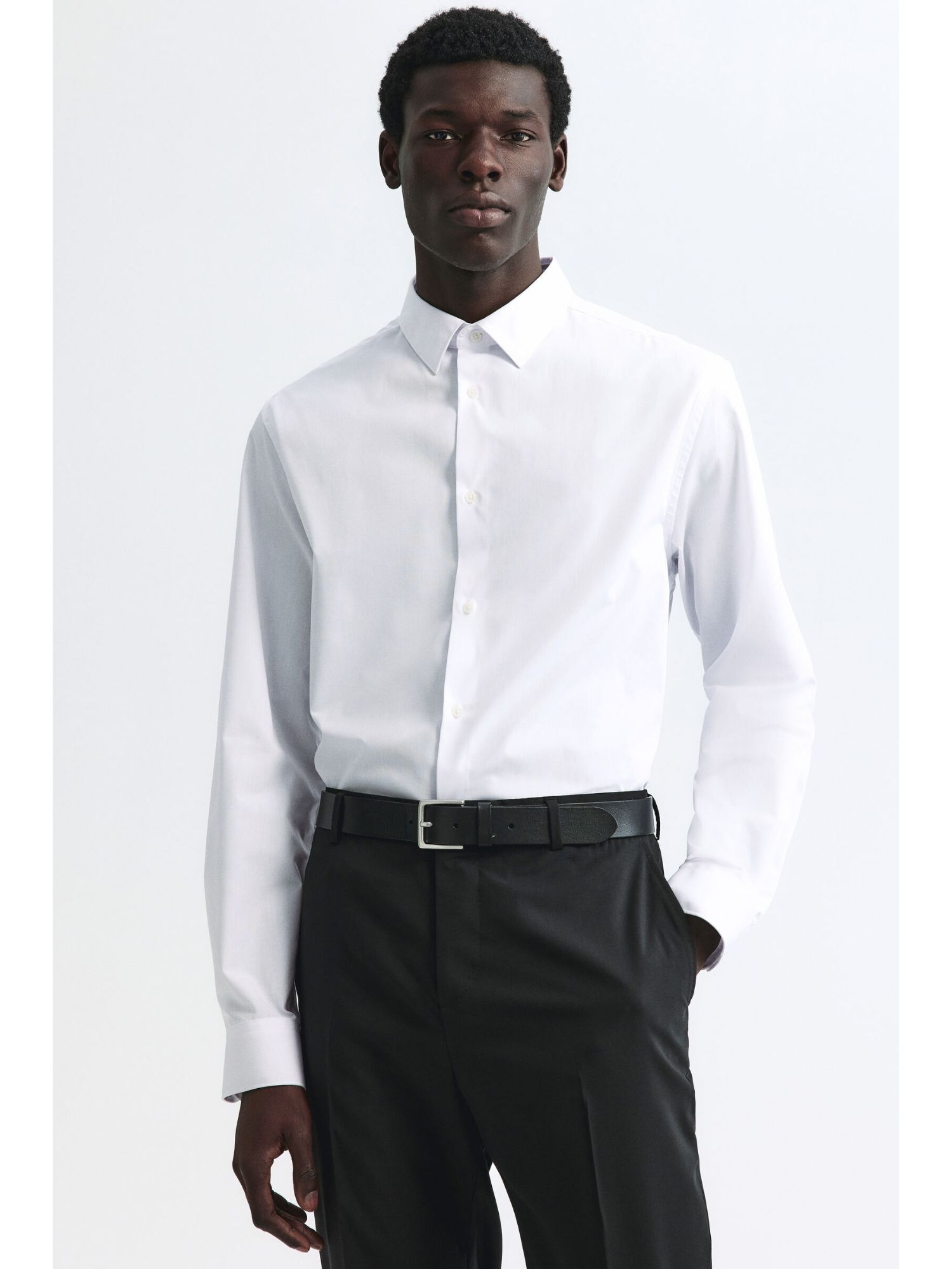 H&M Men White Slim Fit Easy-Iron Shirt