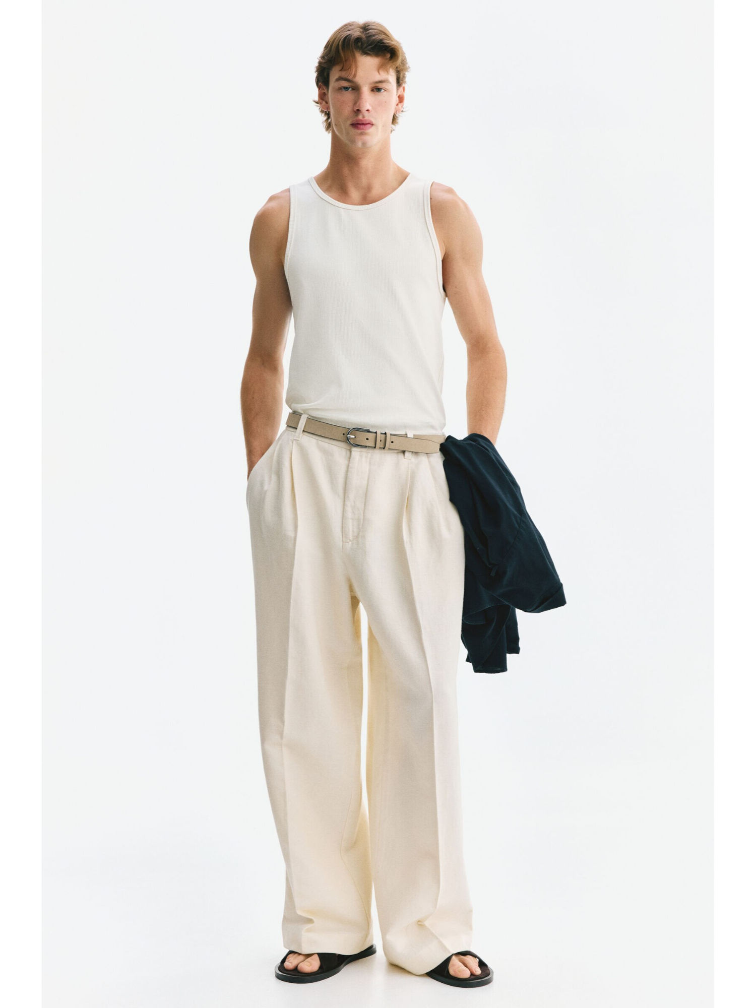 H&M Men White Slim Fit Ribbed Vest Top