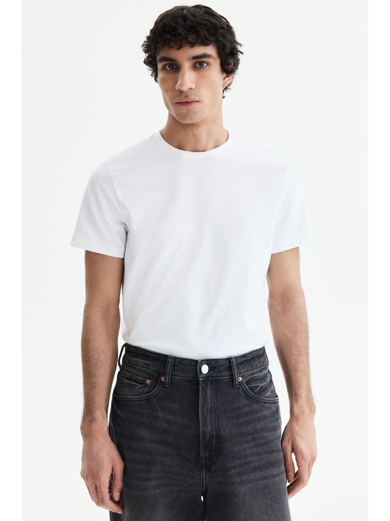 H&M Men White Slim Fit T-Shirt
