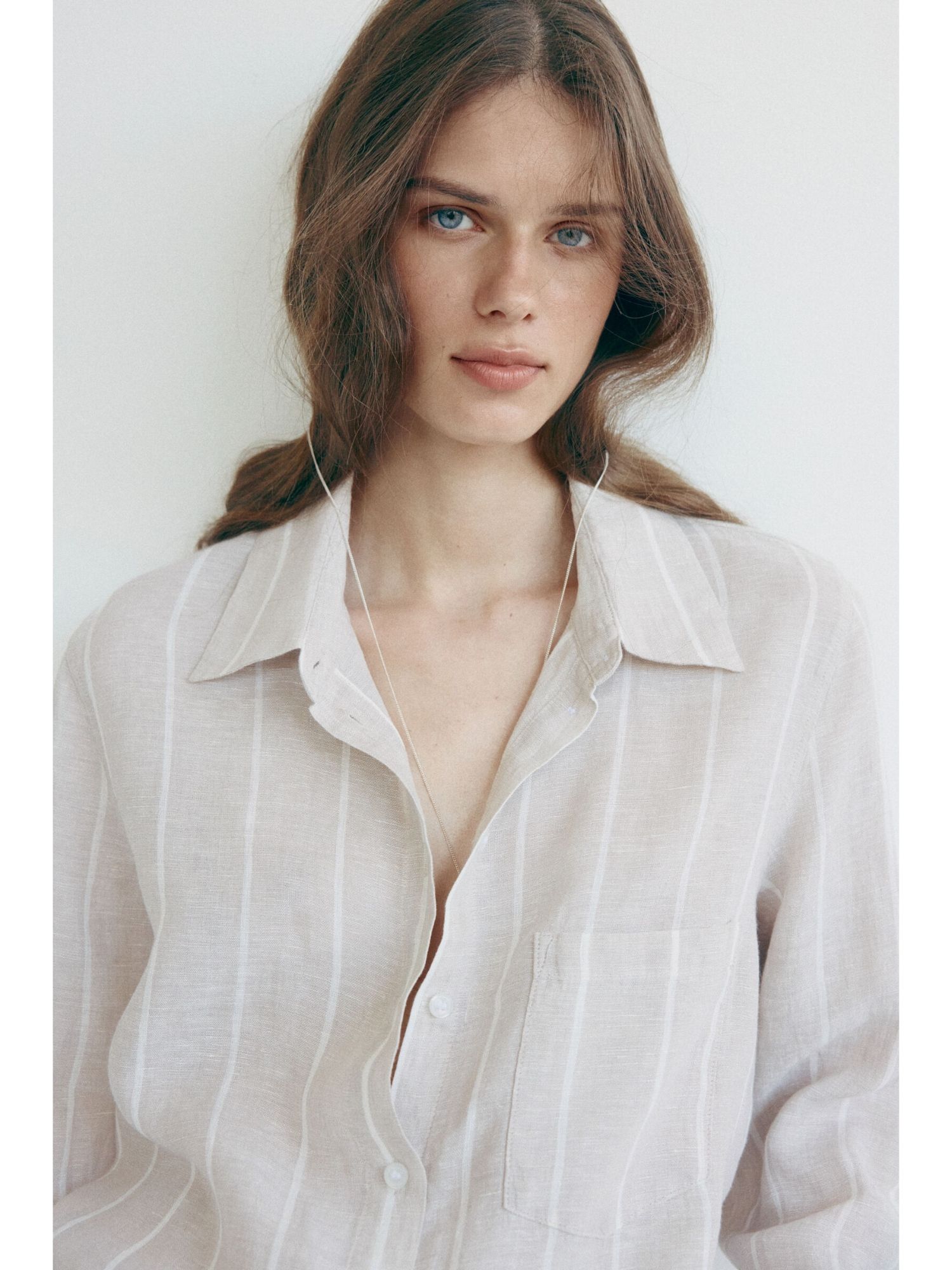 H&M Women Beige Linen Shirt