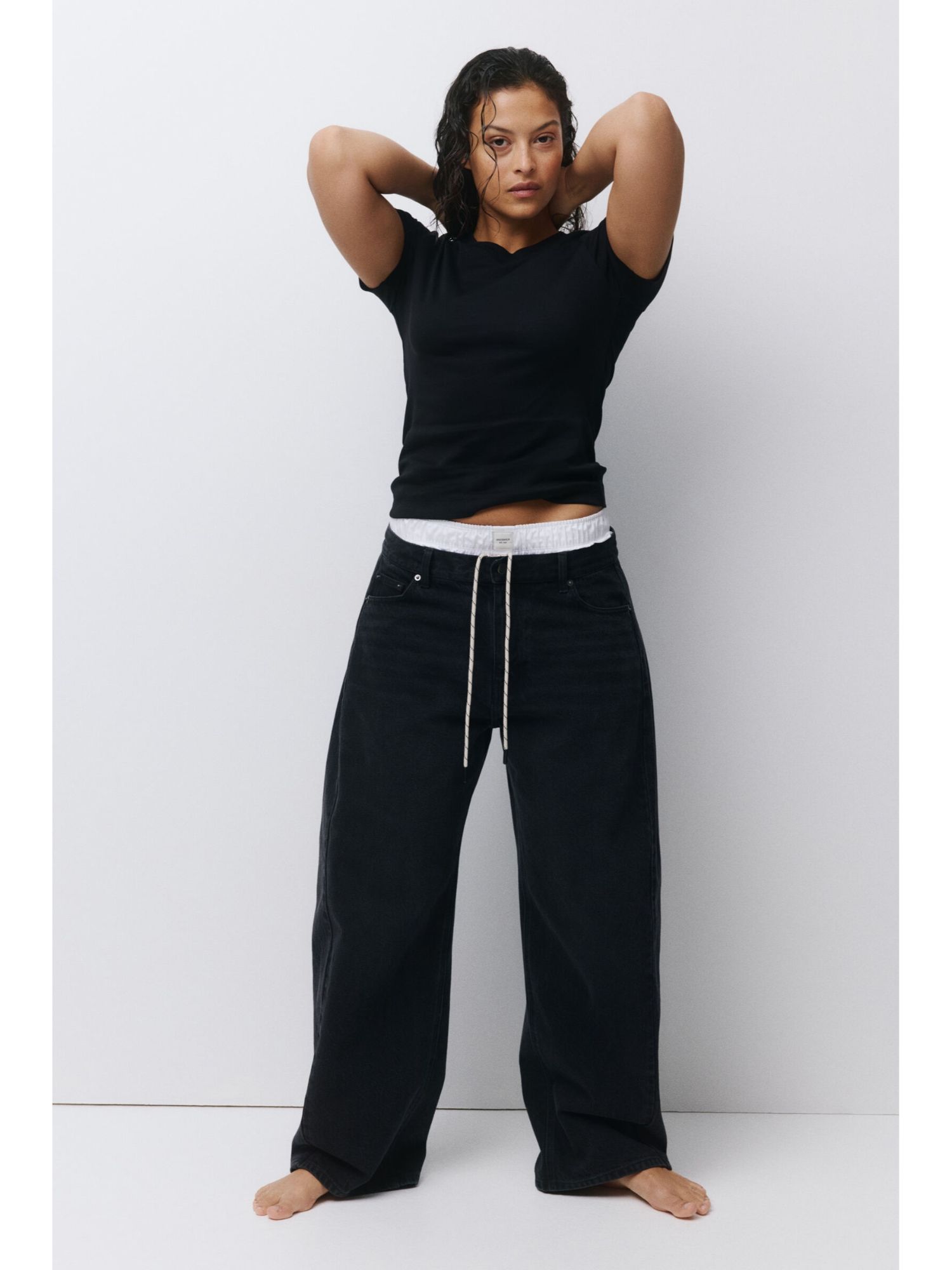 H&M Women Black Cotton T-Shirt
