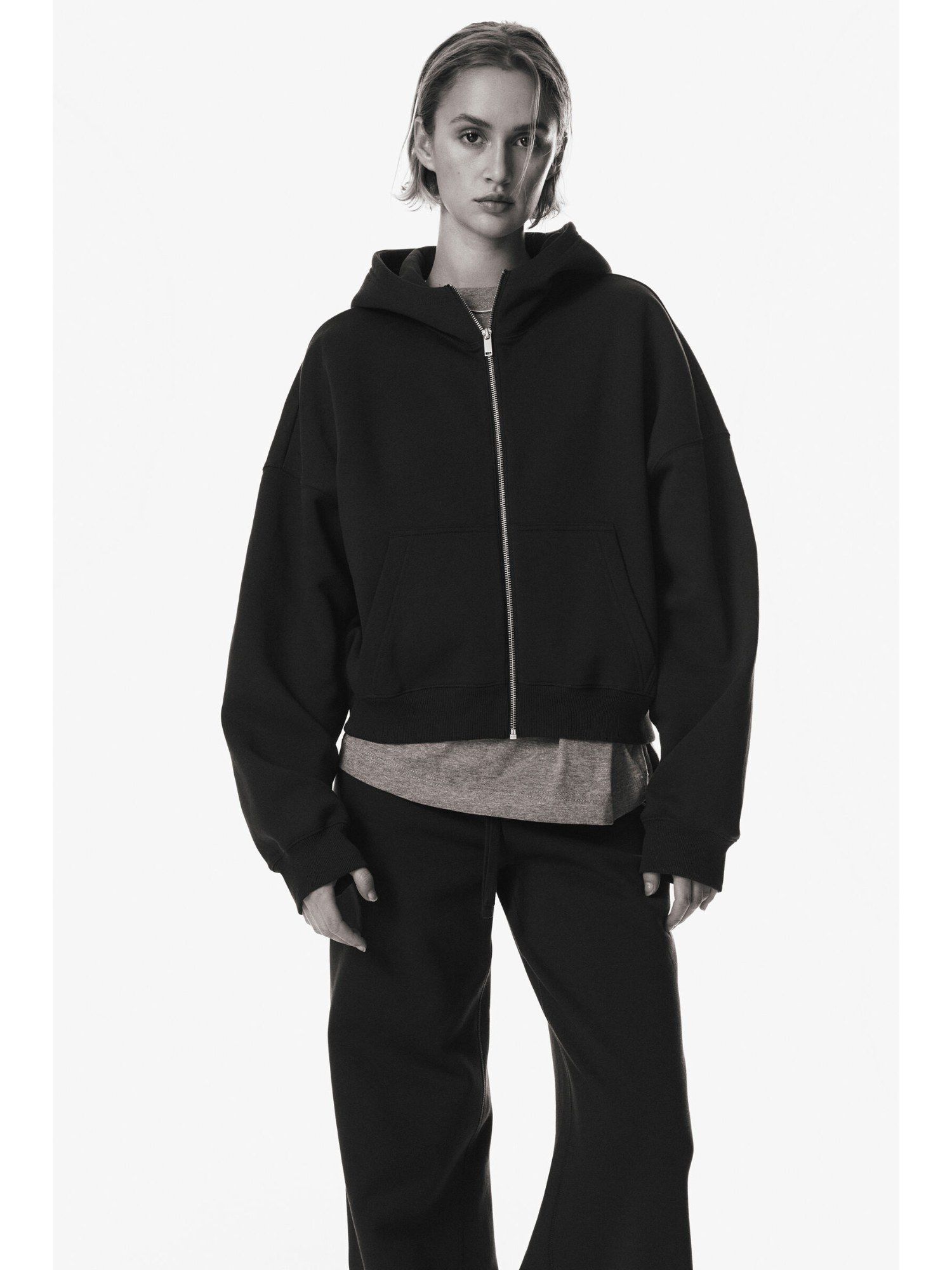H&M Women Black Zip-Through Hoodie