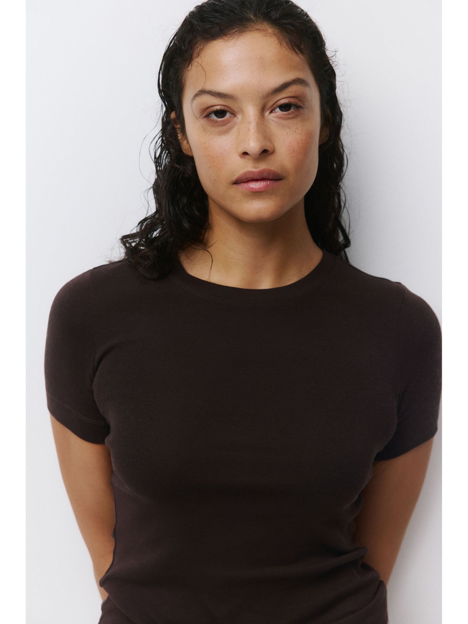 H&M Women Brown Cotton T-Shirt