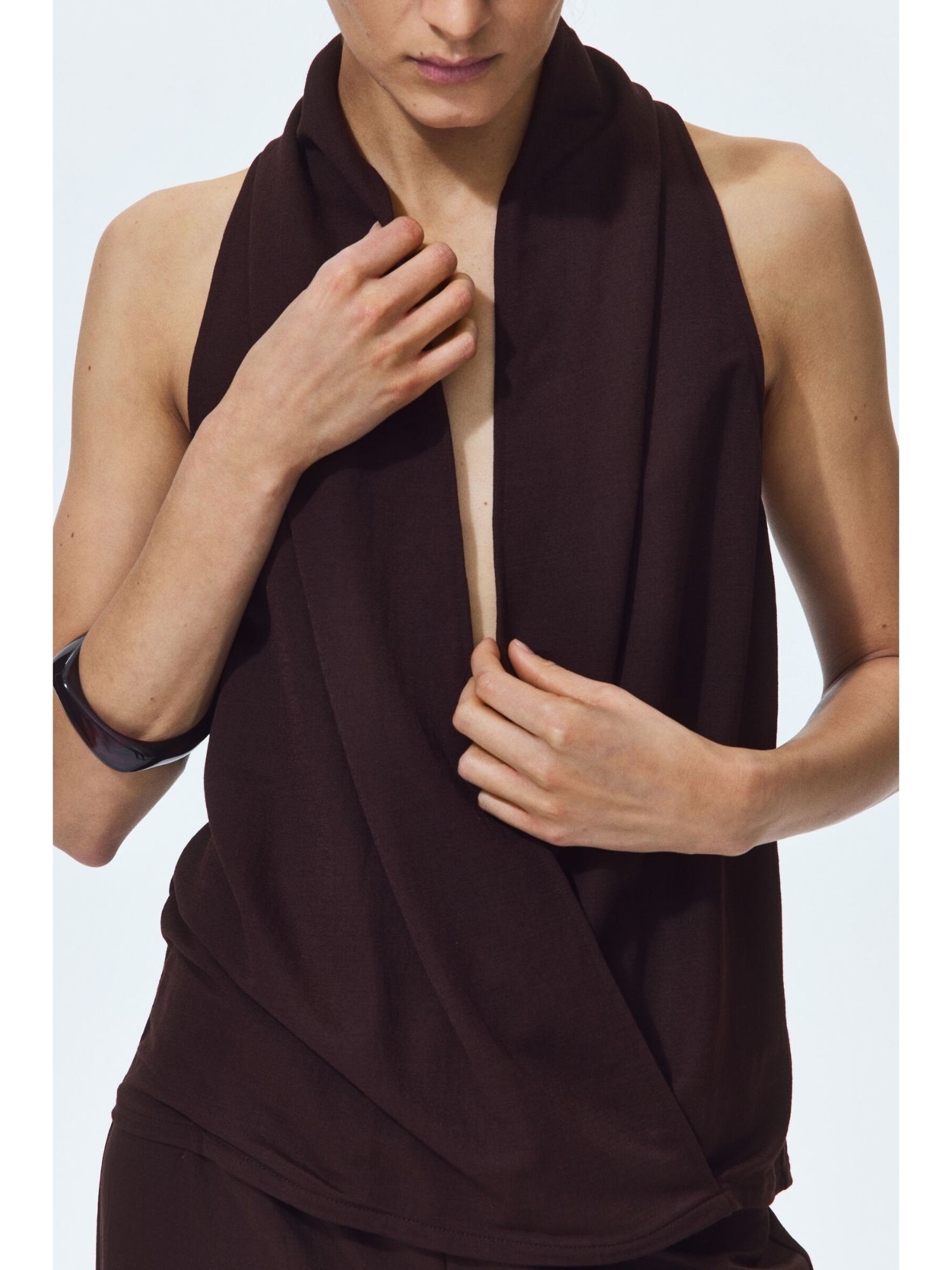 H&M Women Brown Shawl-Collar Wrap Top