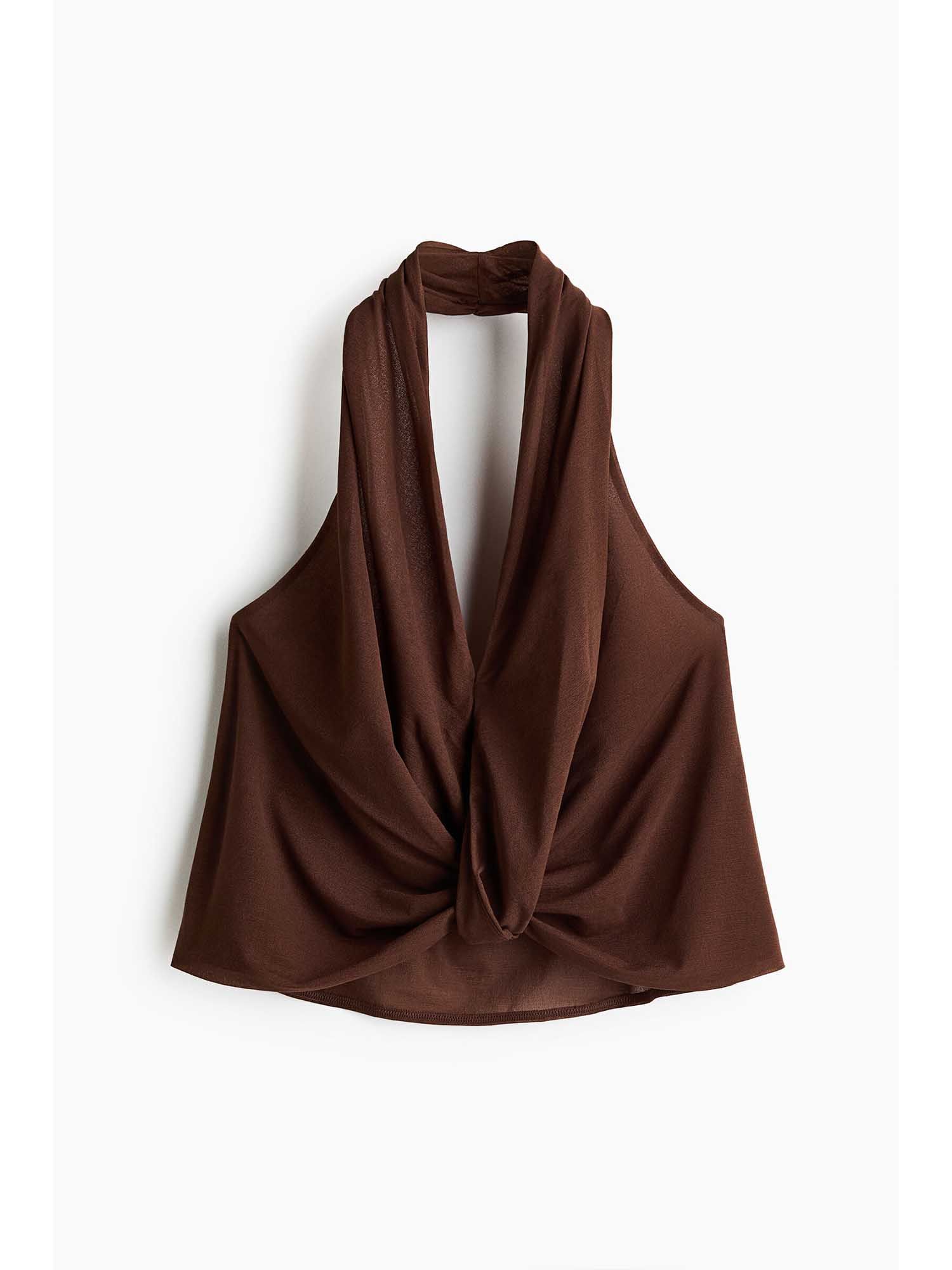 H&M Women Brown Twist-Detail Halterneck Top