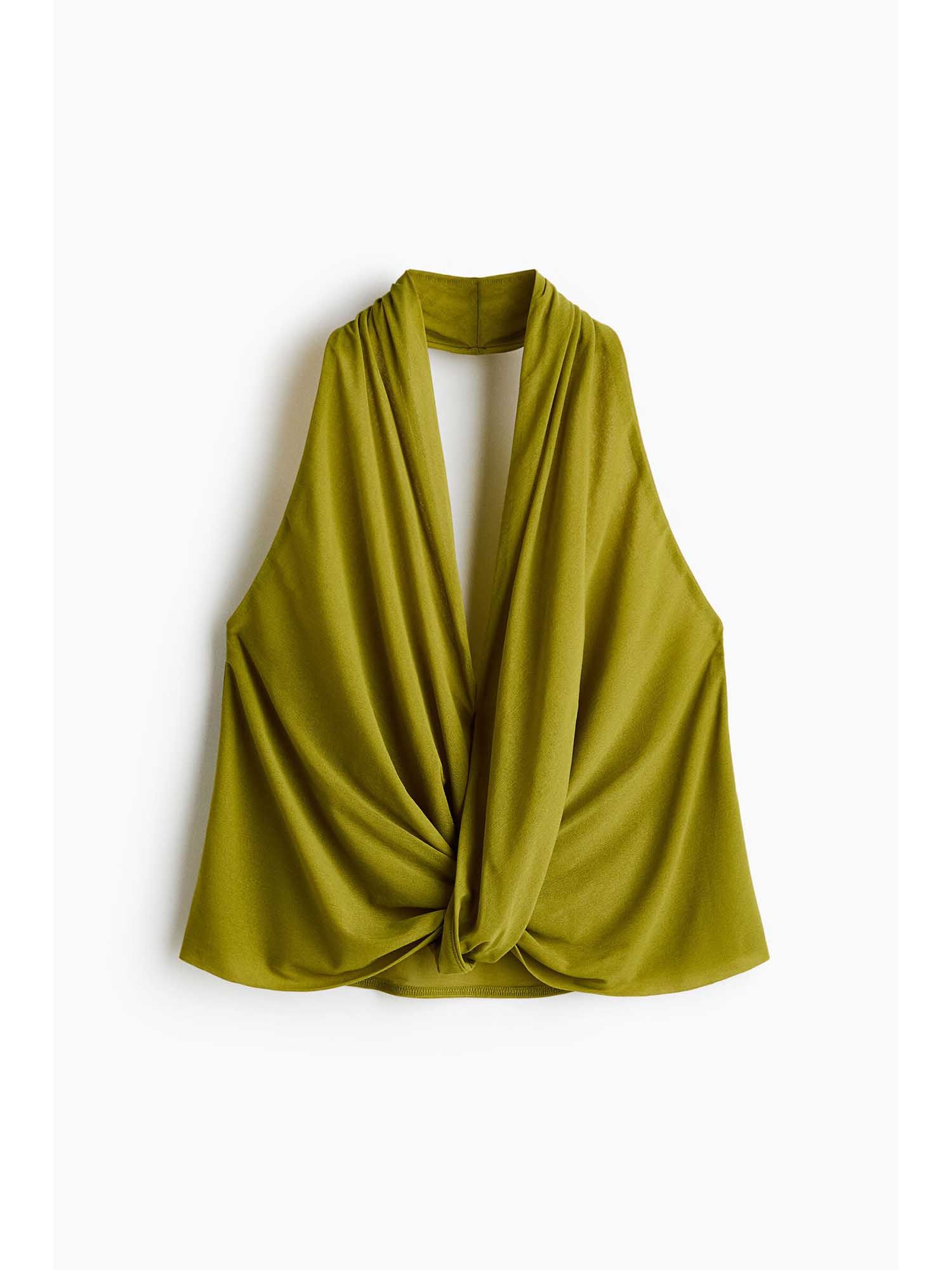H&M Women Green Twist-Detail Halterneck Top