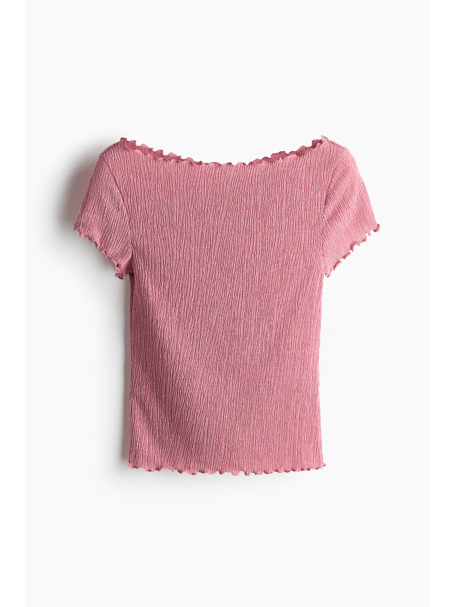 H&M Women Pink Crinkled Boat-Neck Top