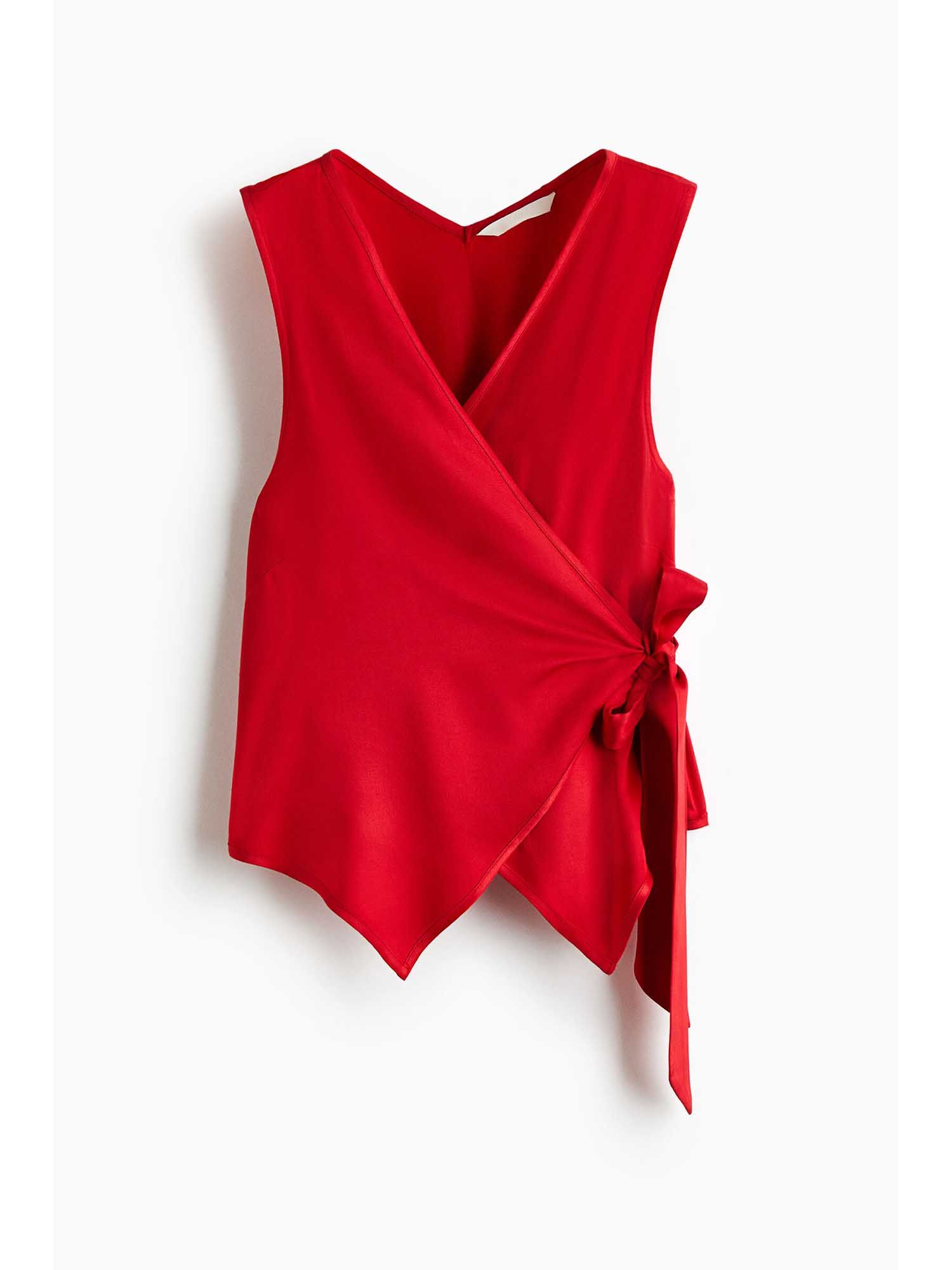 H&M Women Red Wrapover Handkerchief Top