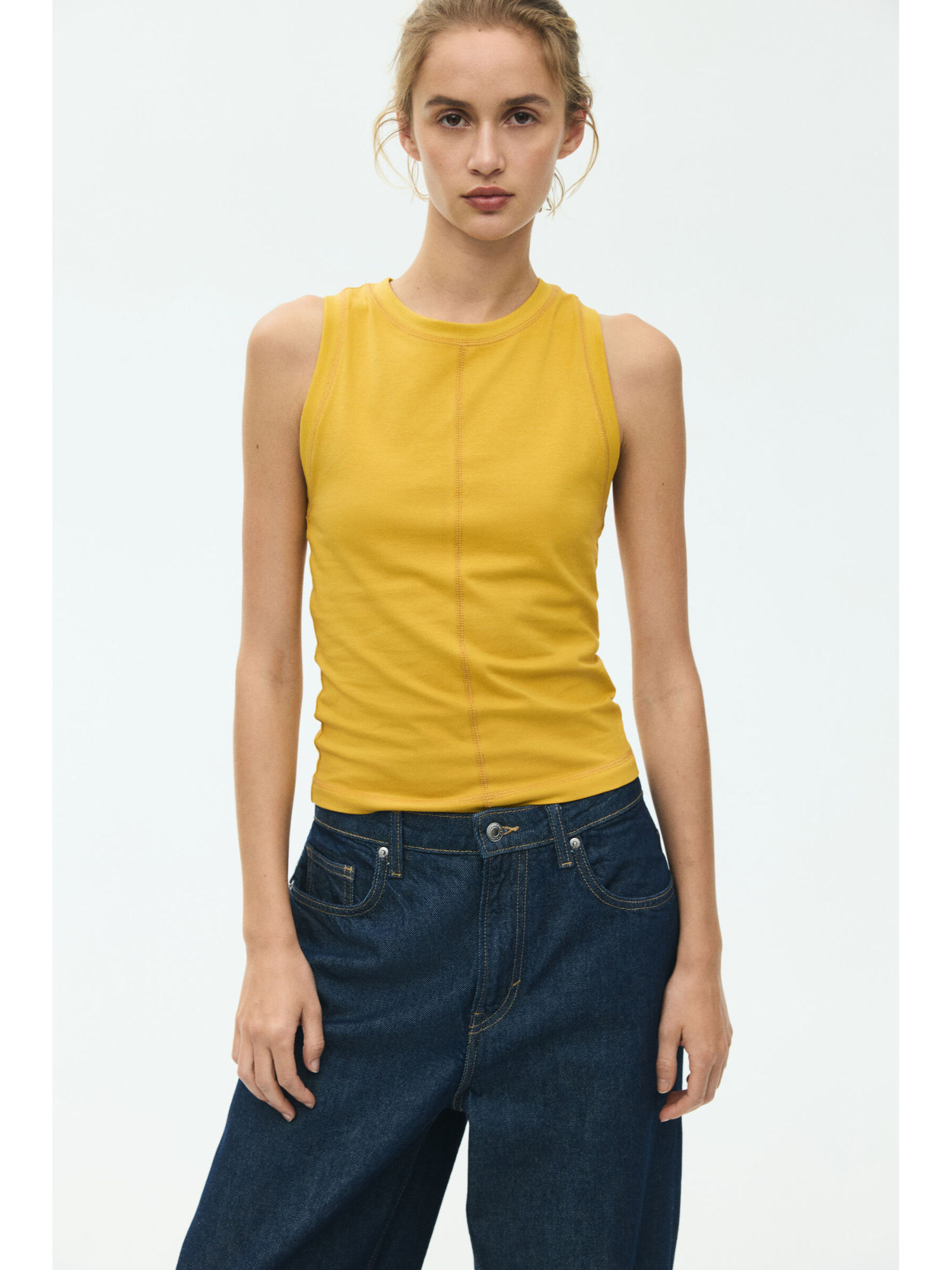 H&M Women Yellow Flatlock-Seam Vest Top