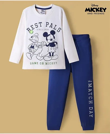 Honeyhap Disney 100% Cotton Knit Full Sleeves T-Shirt & Pyjama Night Suit With Micky Mouse & Friends Graphic - Multicolor