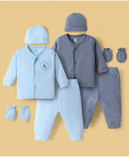 I Bears Knitted Full Sleeves Co-Ord T-Shirts & Pyjamas Printed Night Suits With Caps & Booties Pack of 2 - Multicolor