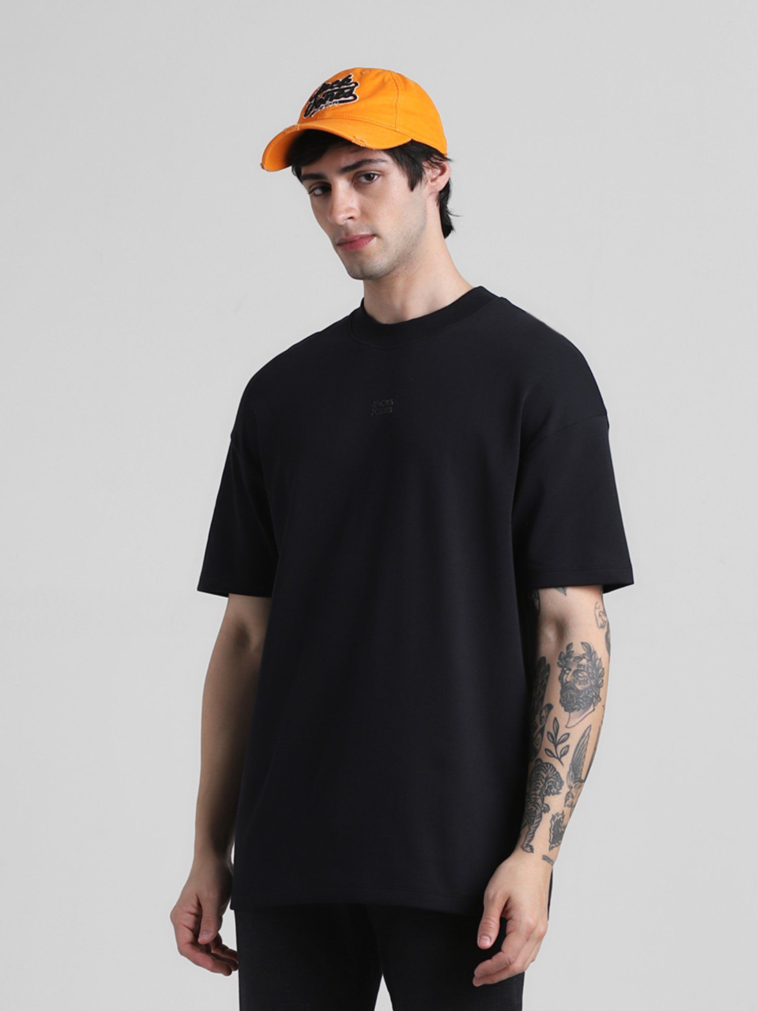 Jack & Jones Black Drop Shoulder/Boxy Fit Non Stretch T-Shirt