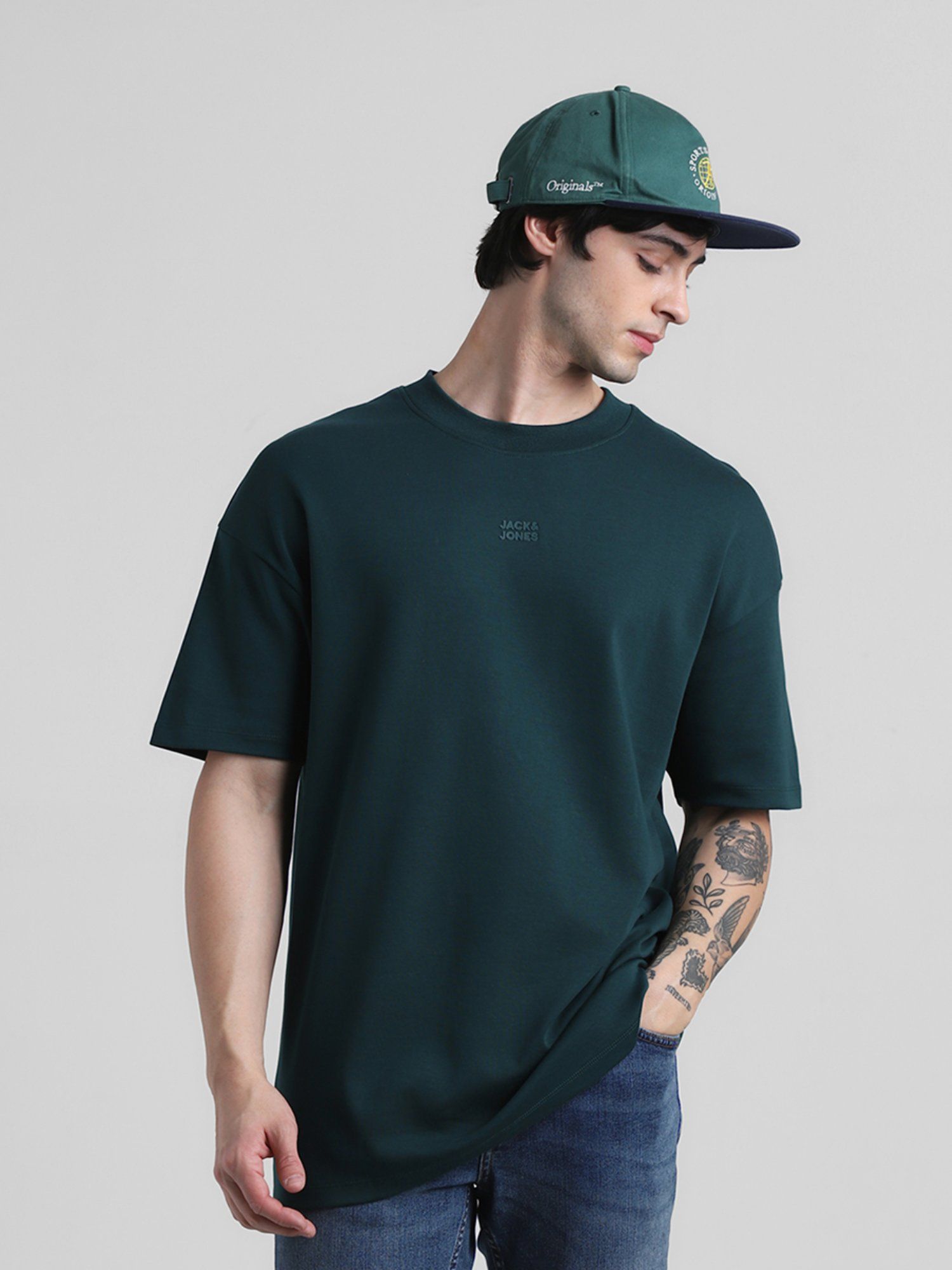 Jack & Jones Green Drop Shoulder/Boxy Fit Non Stretch T-Shirt