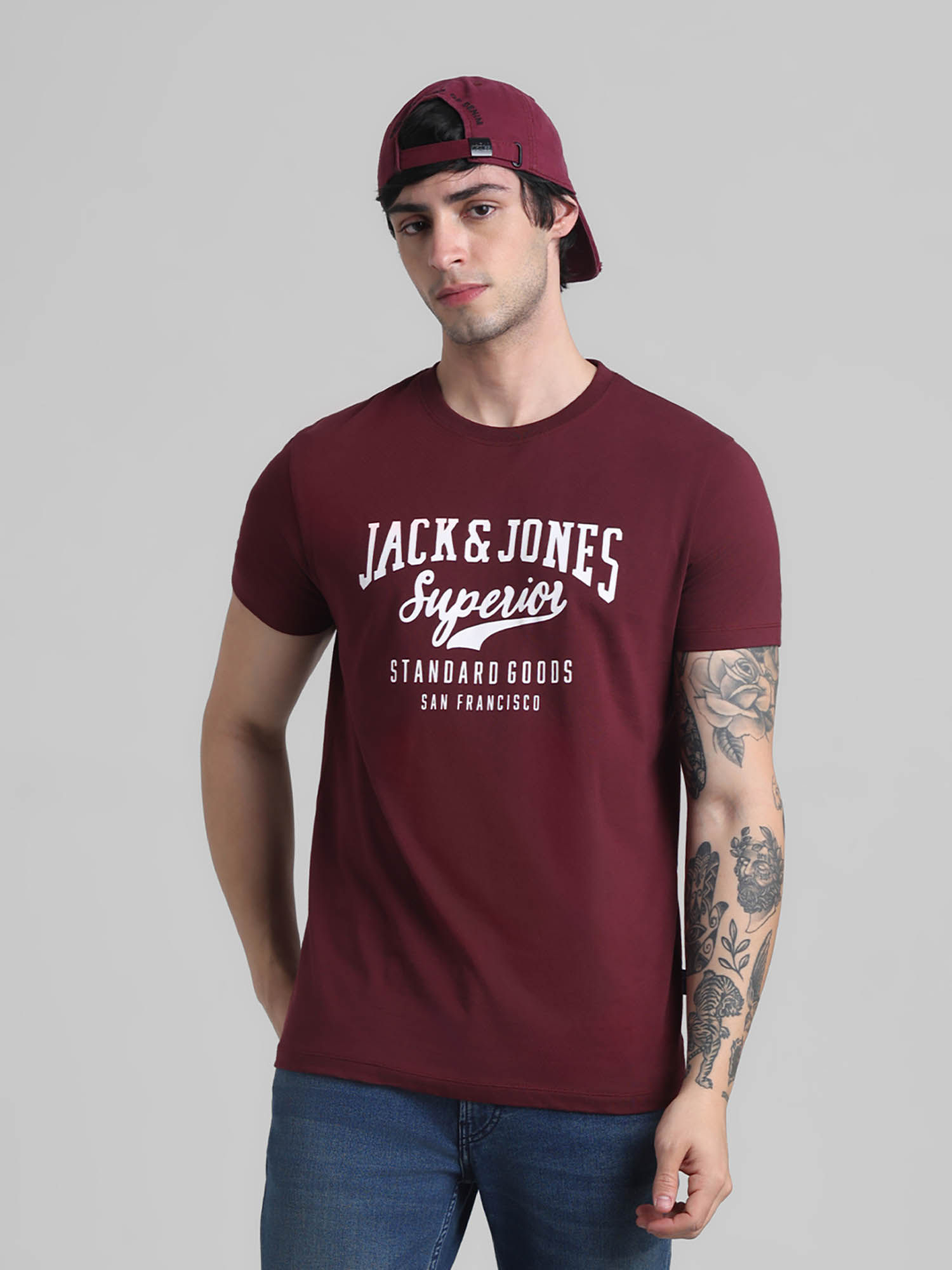 Jack & Jones Maroon Slim Fit Non Stretch T-Shirts