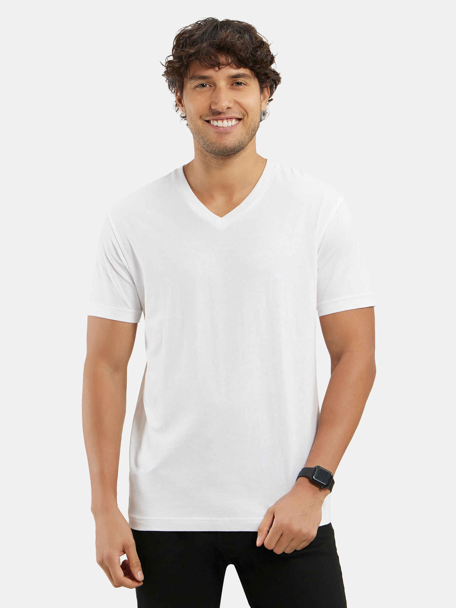 Jockey 2726 Men Super Combed Cotton Rich Solid V Neck T-Shirt - White