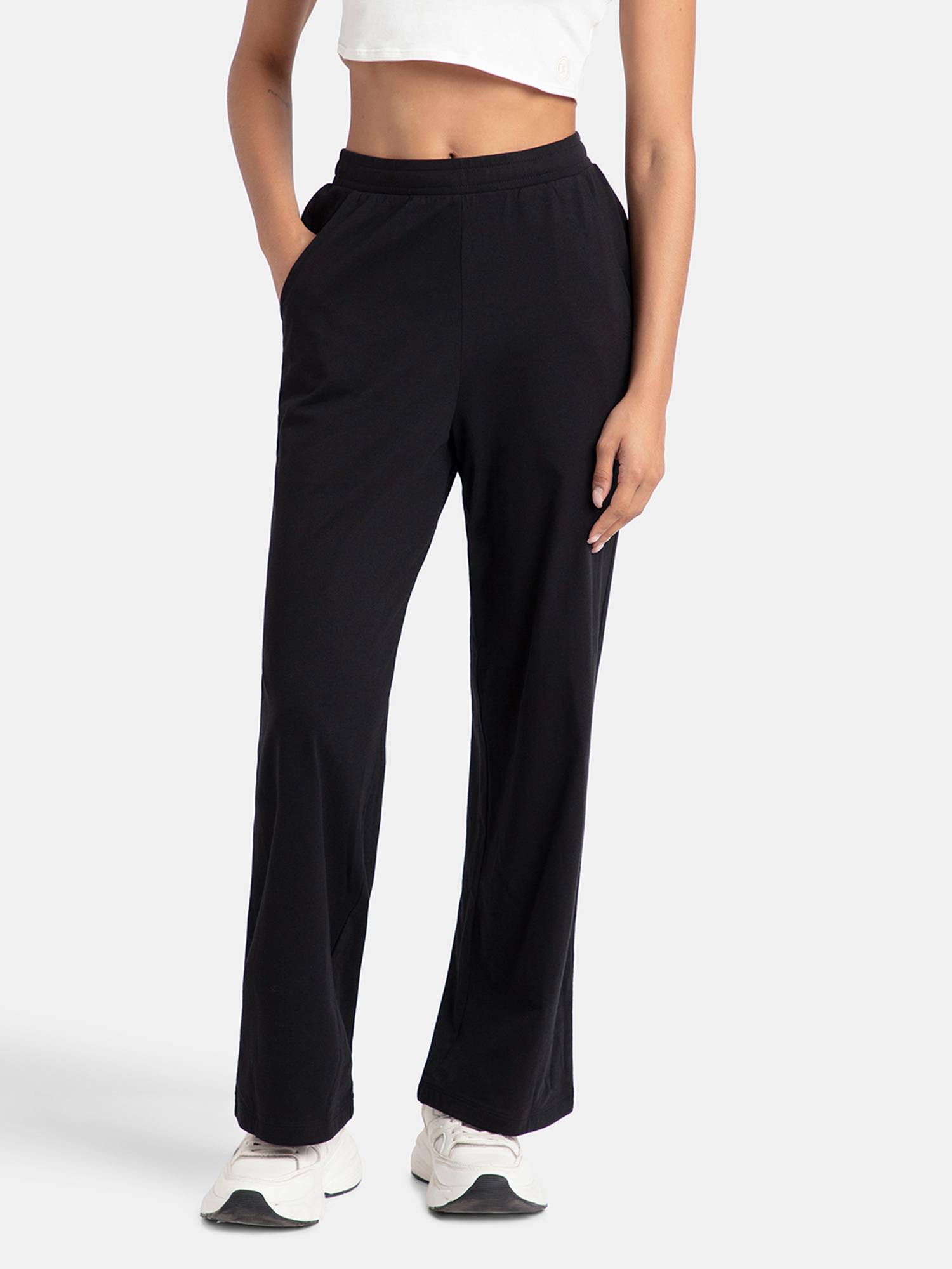 Jockey A158 Women Super Combed Cotton Rich Straight Fit Wide Leg Pants - Black