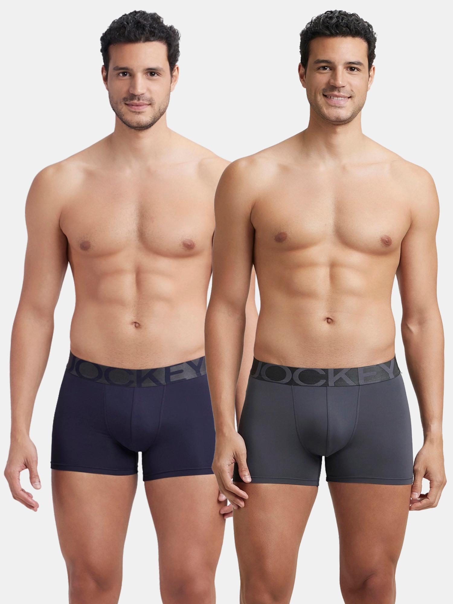 Jockey IC28 Men Tactel Microfiber Elastane Solid Trunk - Ebony & Navy (Pack of 2)