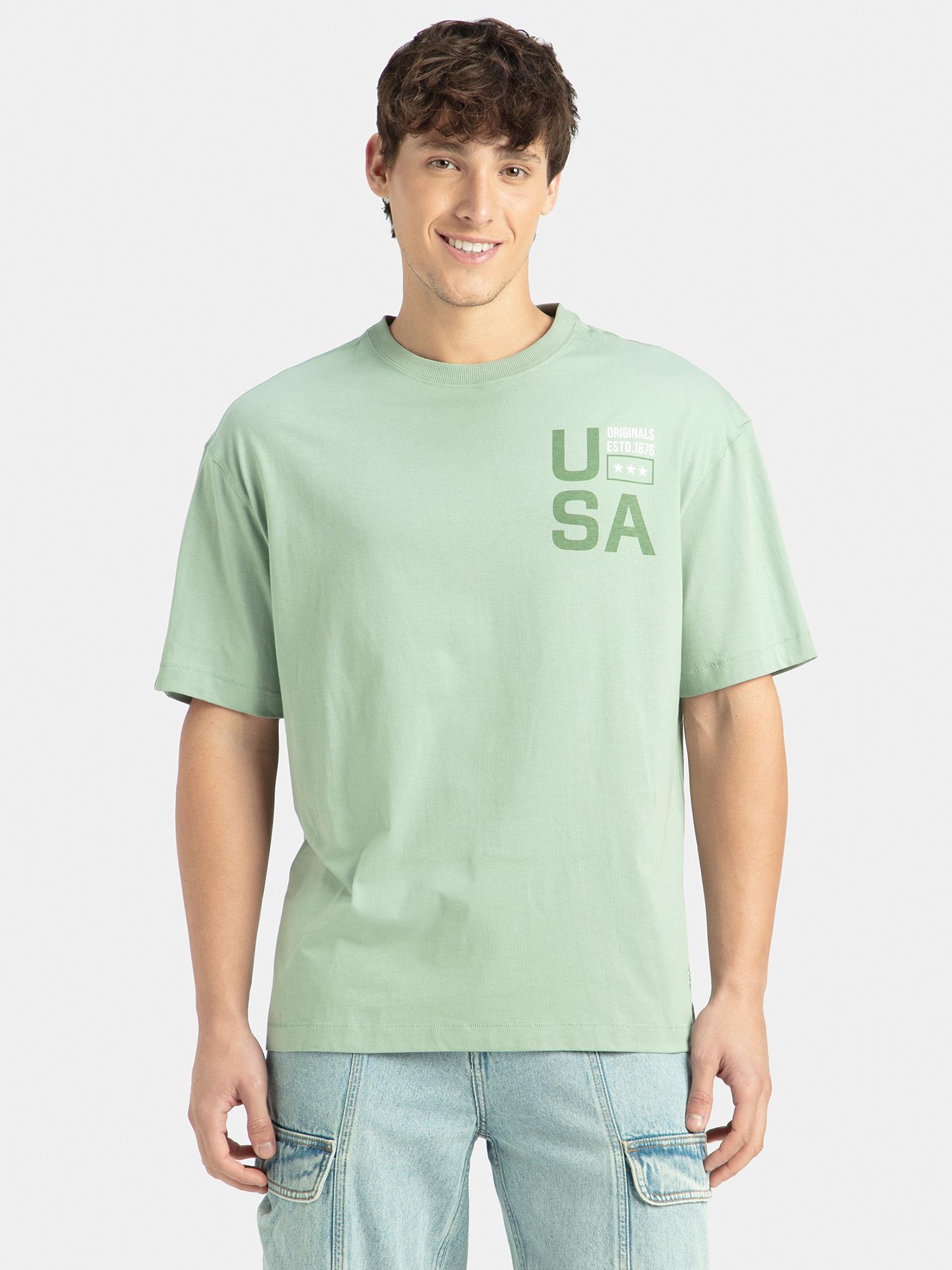 Jockey US81 Men Super Combed Cotton Printed Oversized T-Shirt - Iceberg Green USA