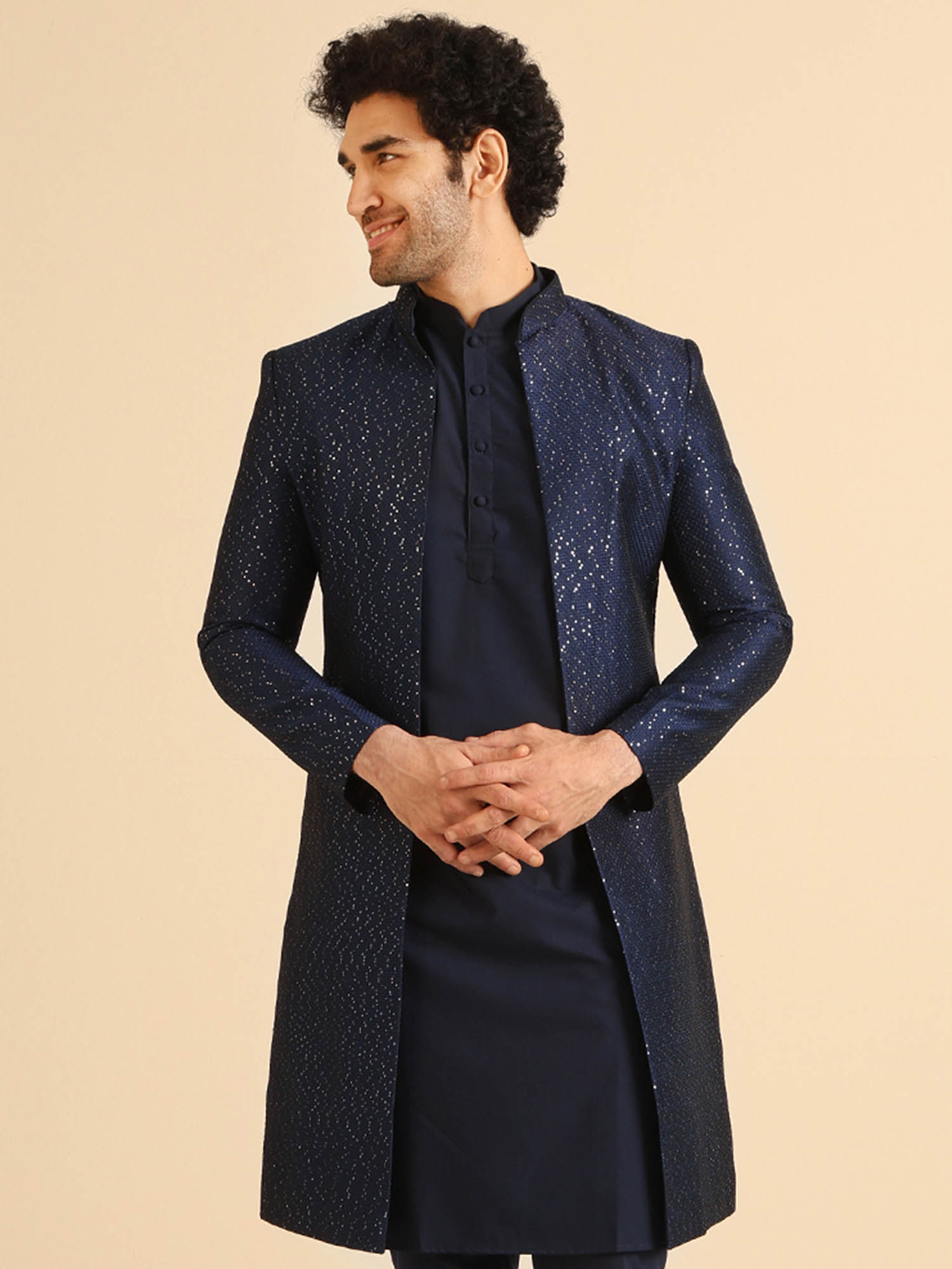 KISAH Men Navy Blue Sherwani