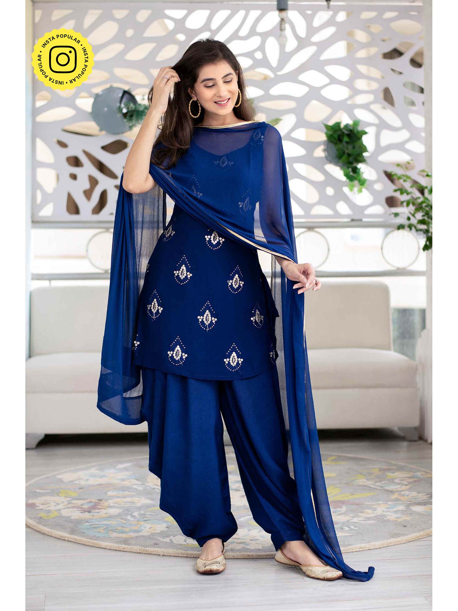 Label Shaurya Sanadhya Deep Blue Patialla And Kurta With Dupatta (Set Of 3)