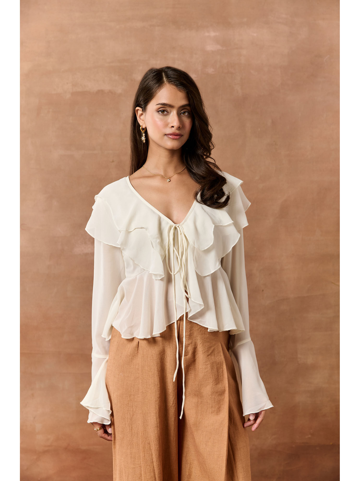Lea Clothing Briar White Georgette Ruffled Boho Top